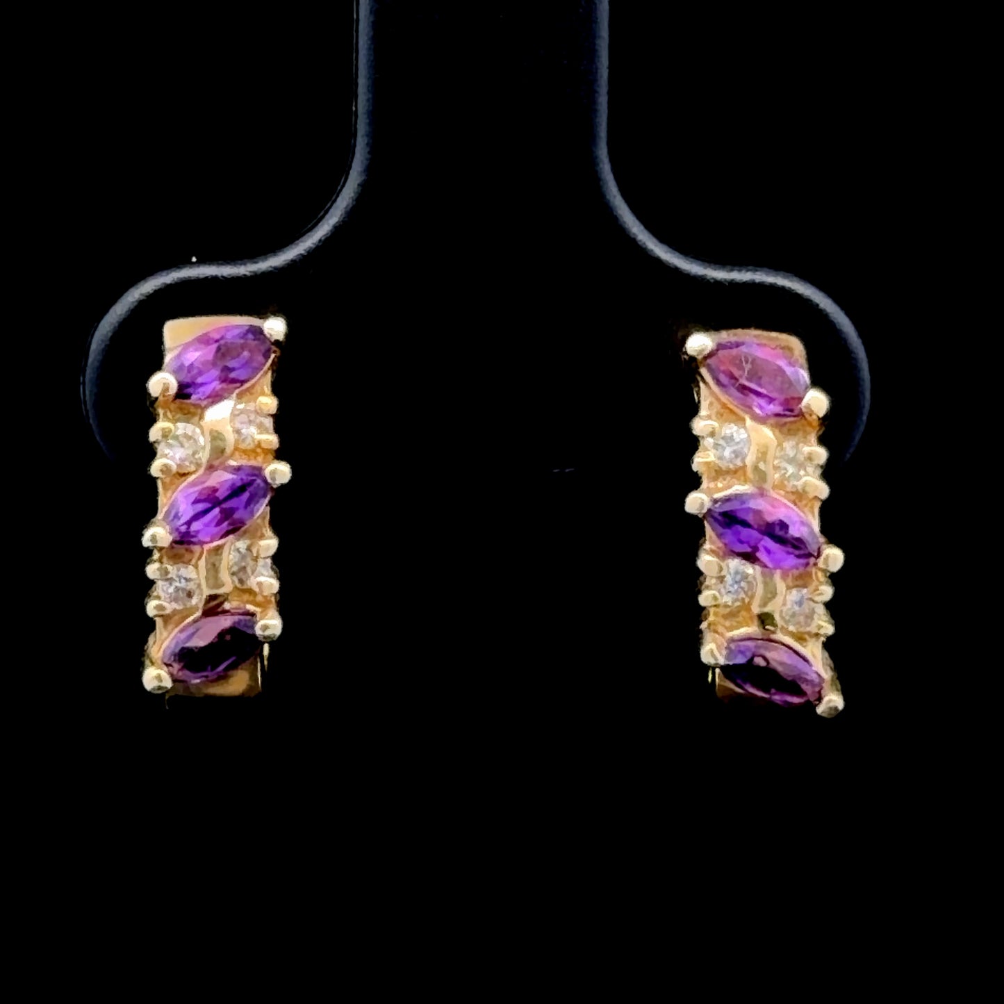 14k Yellow Gold Amethyst & Diamond Drop Stud Earrings
