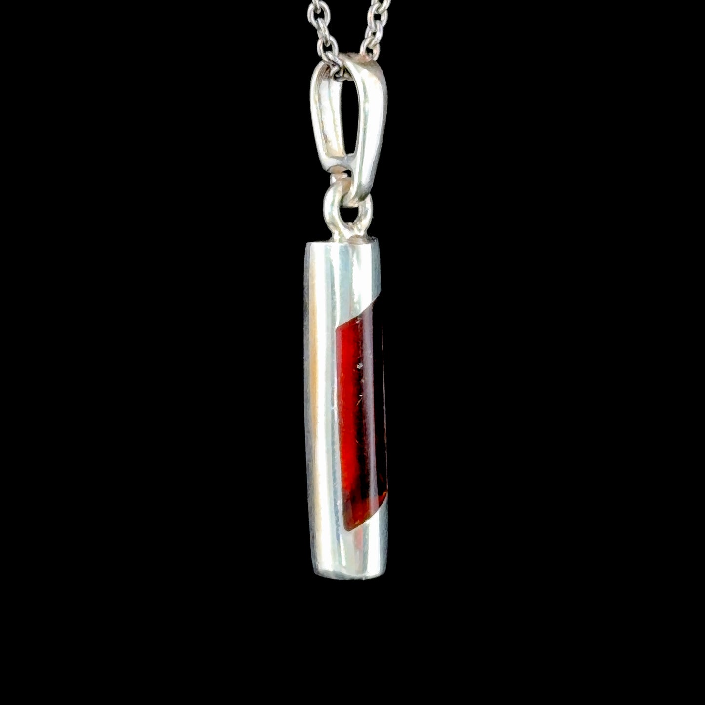 Modern Silver and Amber Cylindrical Pendant (only).