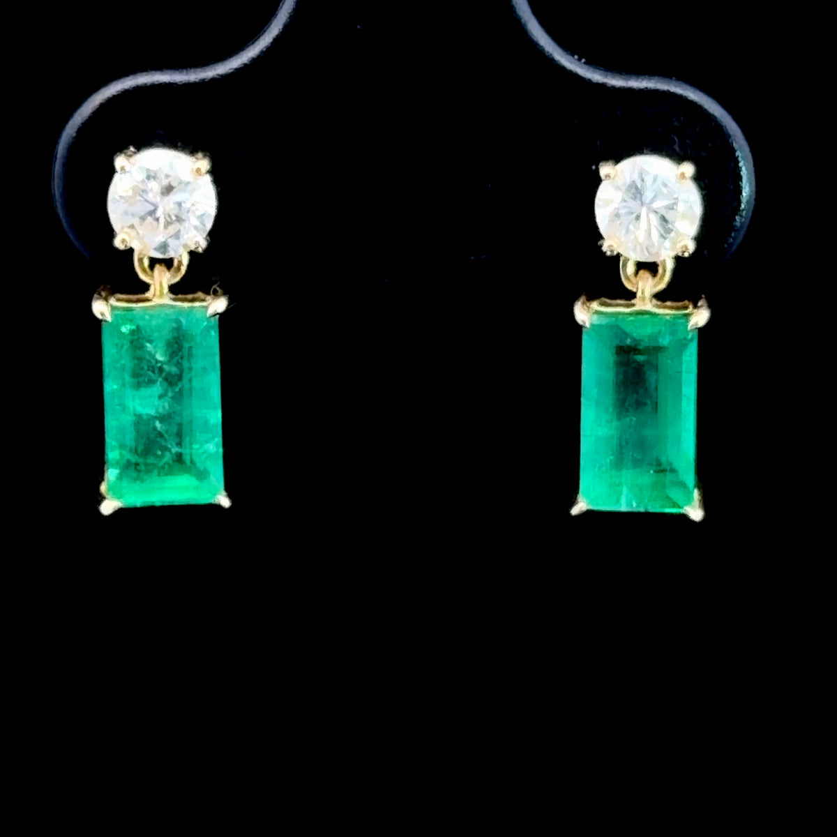 Beautiful Pair Of Columbian Emerald & Diamond Studs Set In 18k Yellow Gold The Emeralds 1.9Cts Total and Diamonds 0.5Cts RRP£5k