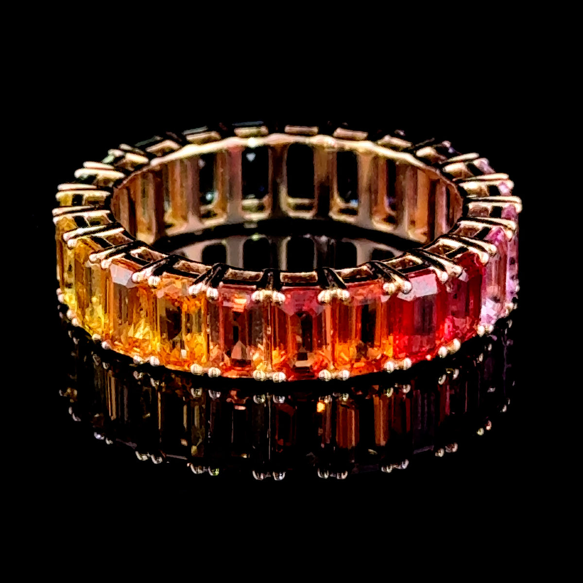 Superb 18k Rose Gold Rainbow Sapphire Full Eternity Band having 7.3 Cts Of Sapphires