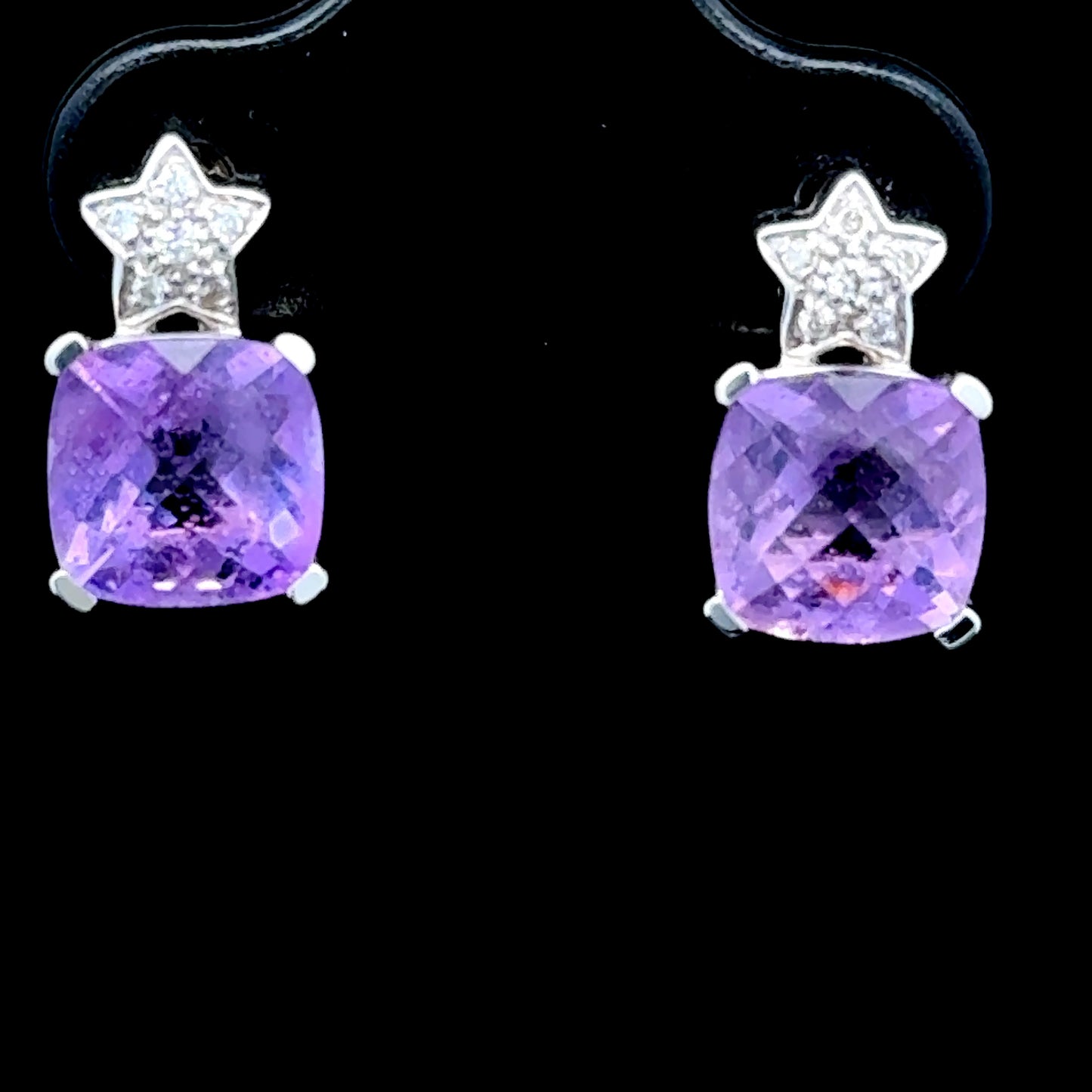 18k White Gold Amethyst & Diamond Star Studs
