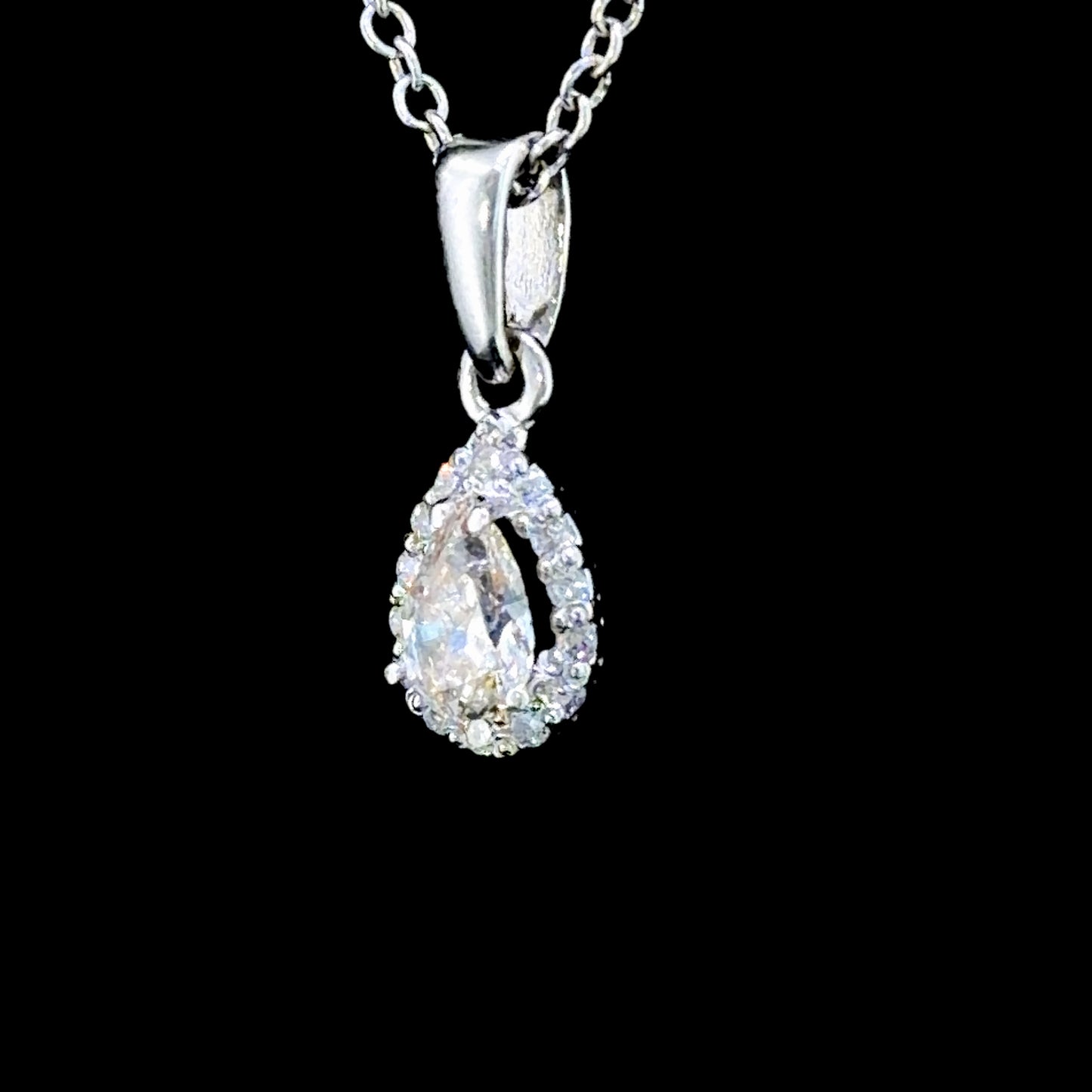 Lovely 18k White Gold Diamond Pear Halo Pendant & Chain Having 2 Length Adjustments 16” & 17” 0.6 Cts
