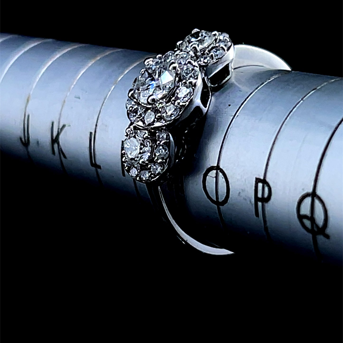 18K White Gold Diamond Trilogy Halo Ring APPX 0.75 CTS