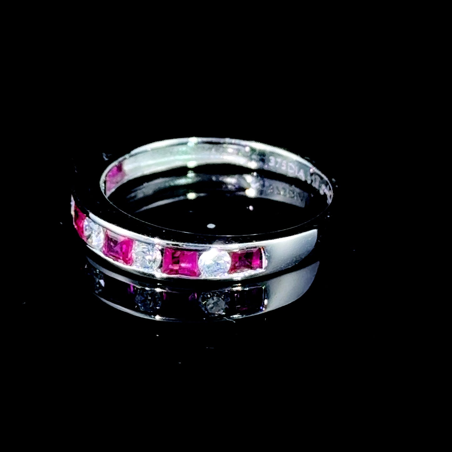 9K White Gold Diamond & Ruby Half Eternity Ring