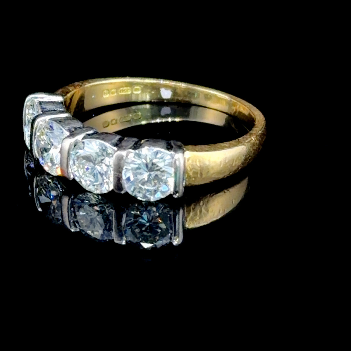 An Exceptional 18k Yellow Gold 4 Stone Diamond Ring 1.6 Cts Part Of The Ronald Charles Collection