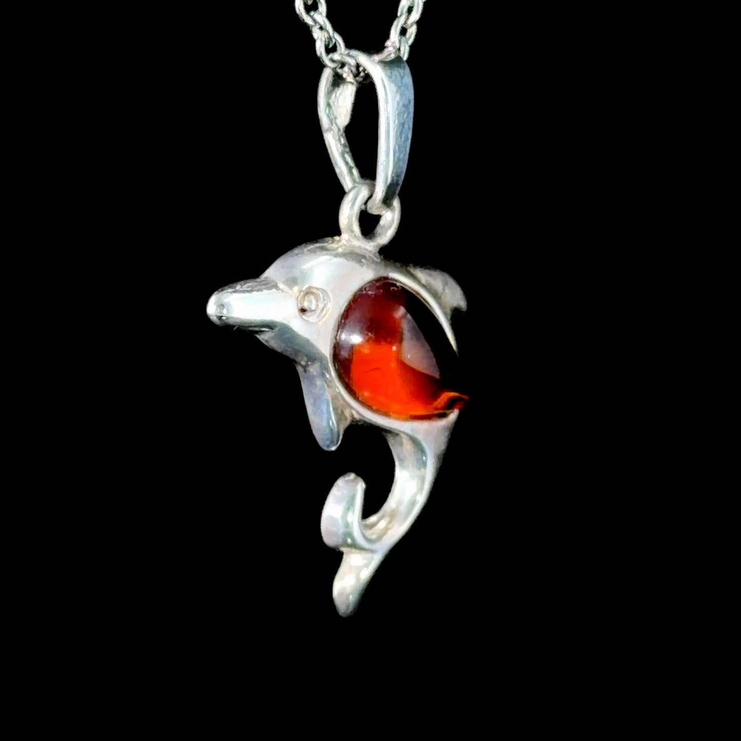 Sweet Silver & Amber Dolphin Pendant