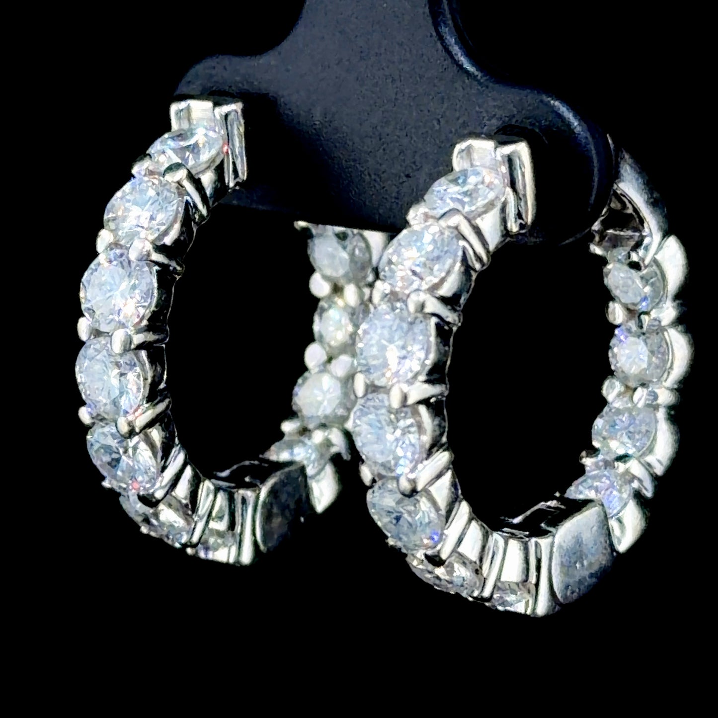 Fabulous 14k White Gold Hoop Earrings With Round Cut Diamonds Front & Back Appx 5.5 Cts Total