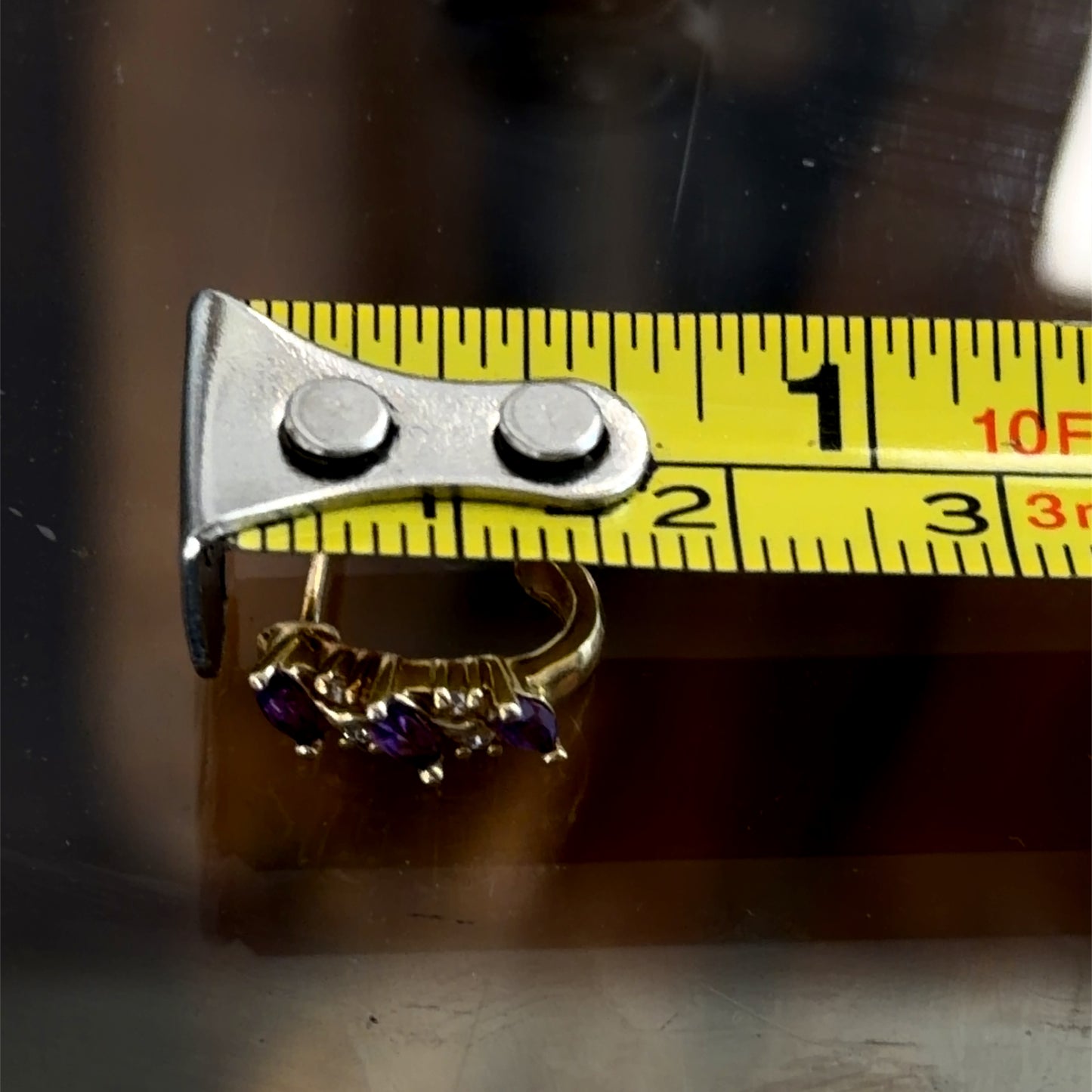 14k Yellow Gold Amethyst & Diamond Drop Stud Earrings