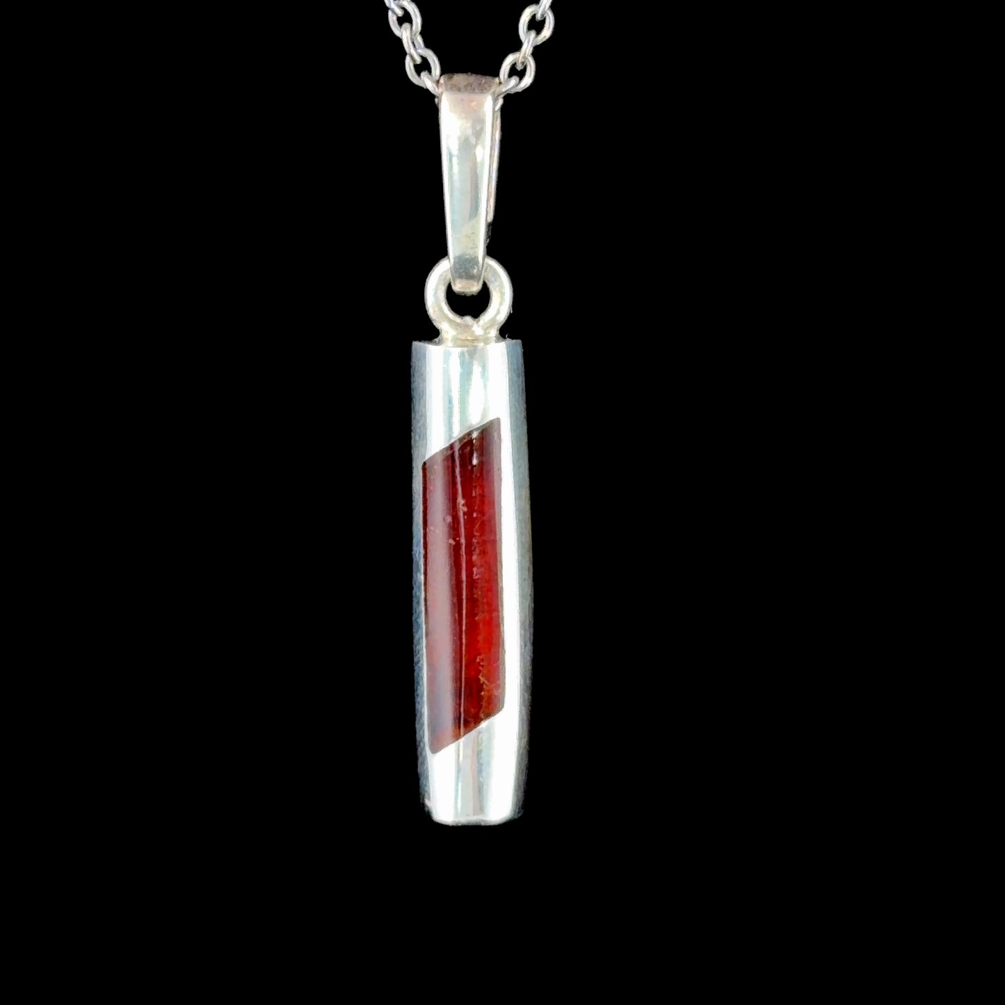 Modern Silver and Amber Cylindrical Pendant (only).