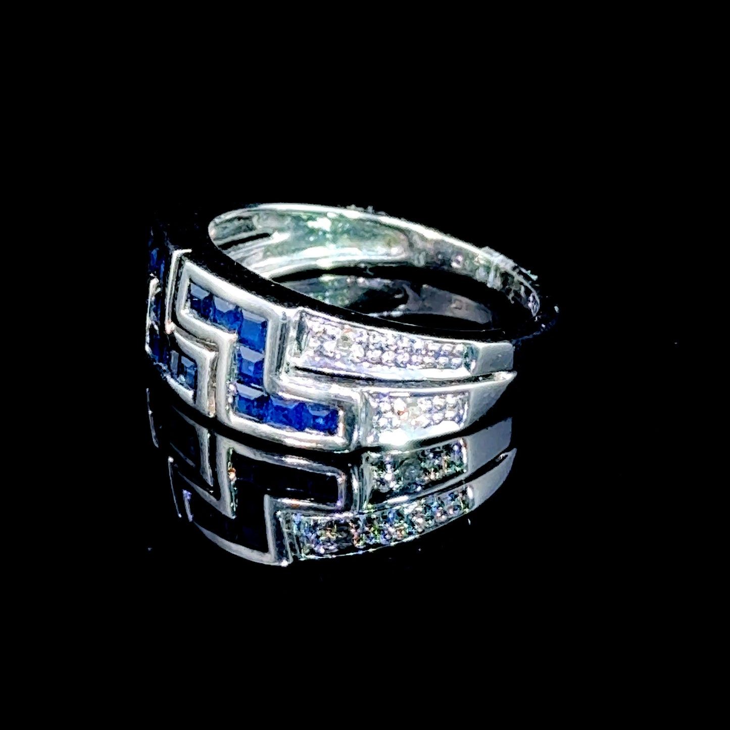 9K White Gold Sapphire & Diamond Ring