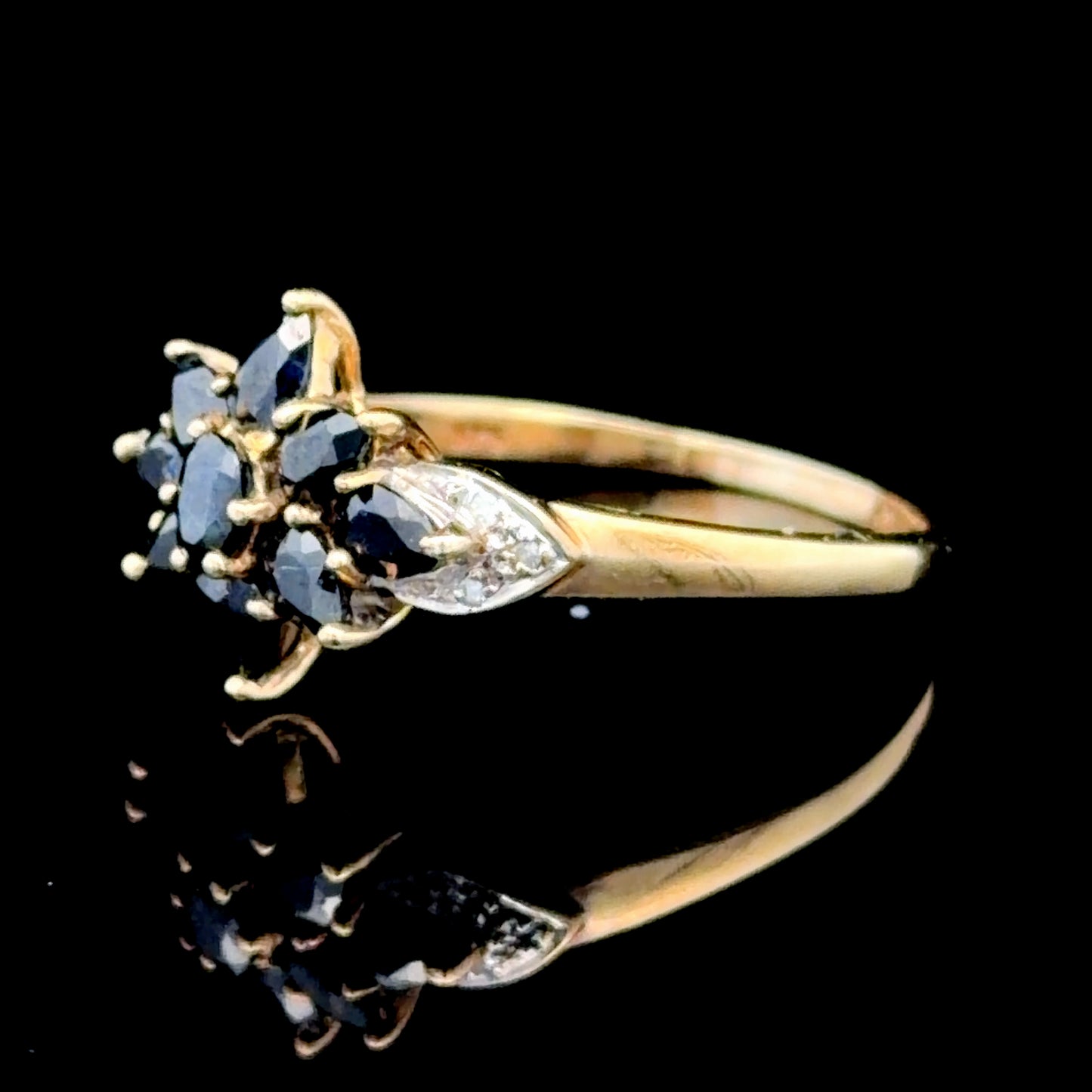 9k Yellow Gold Sapphire & Diamond Flower Ring