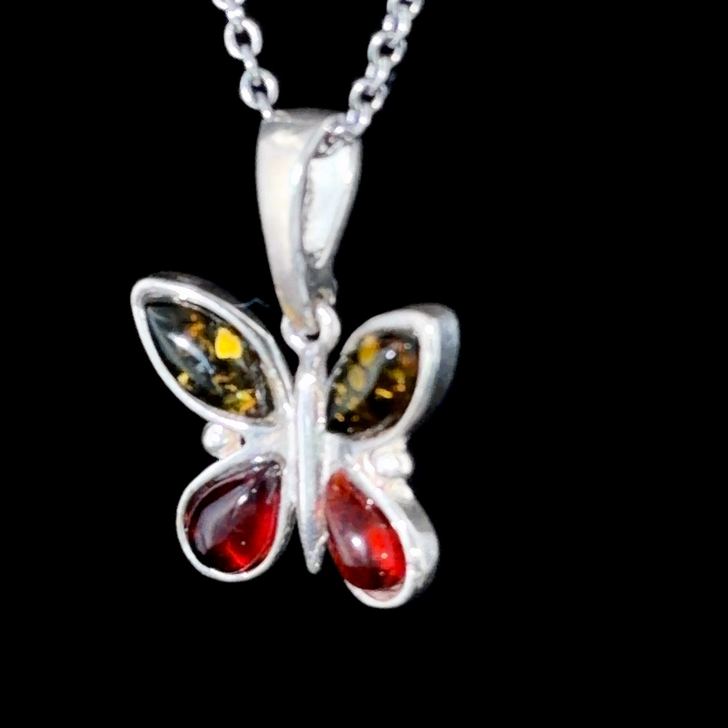 Silver & Amber Butterfly Pendant