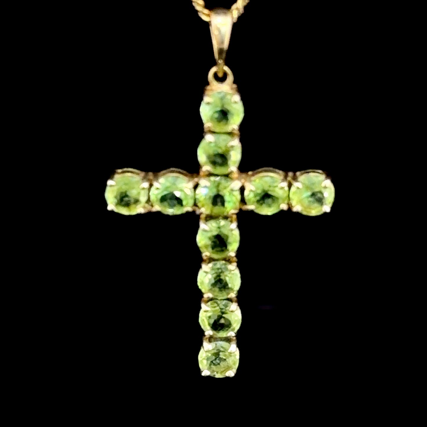 Lovely 9k Yellow Gold Peridot Cross Pendant