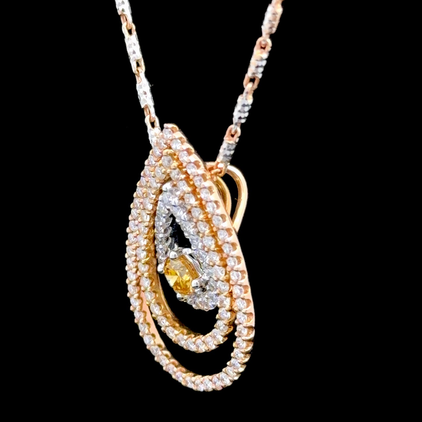 Fabulous 18k Yellow & White Gold Yellow & White Diamond Concentric Articulated Pear Pendant & Chain Appx 1.0 Cts