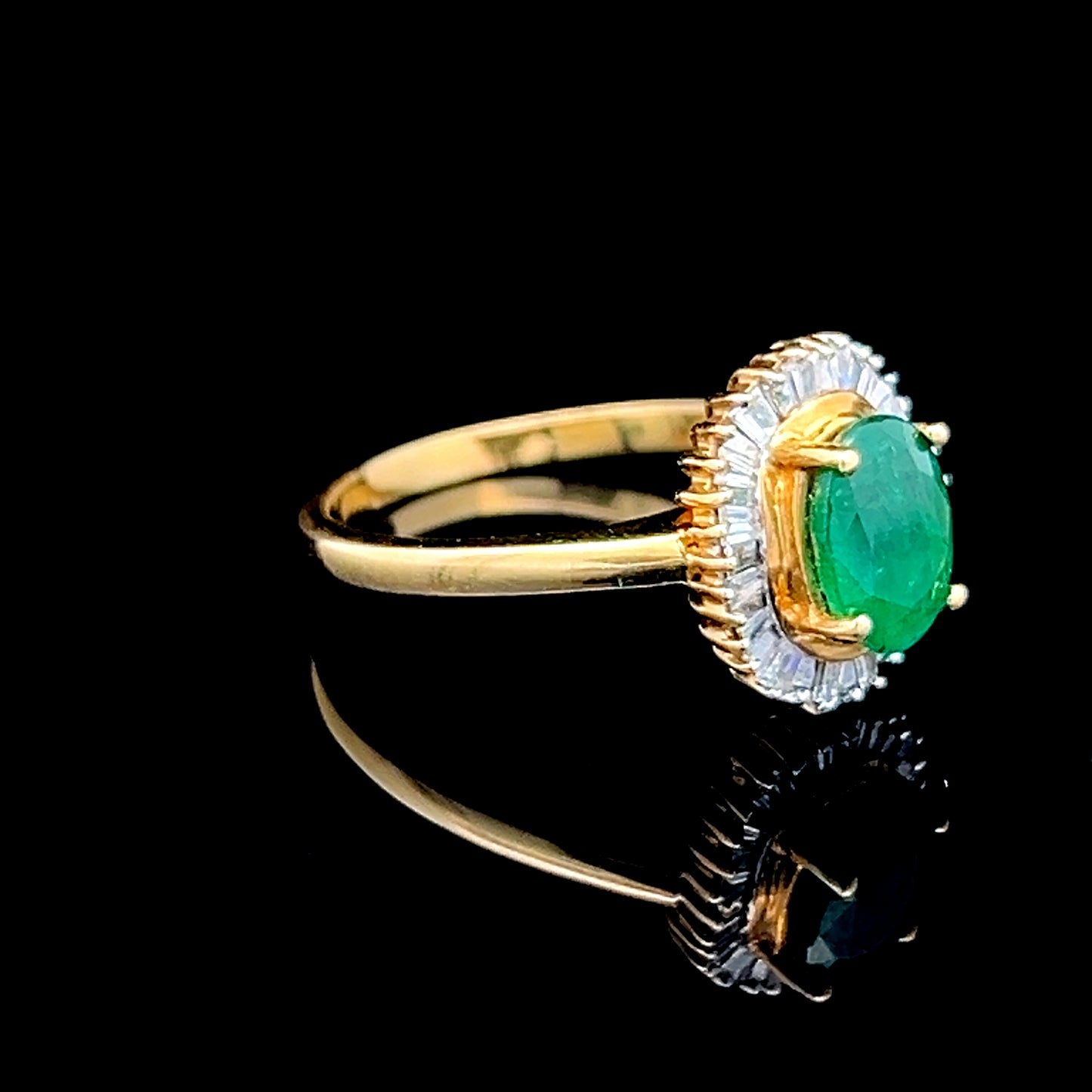 18K Yellow Gold Emerald & Baguette Diamond Ballerina Mount Ring
