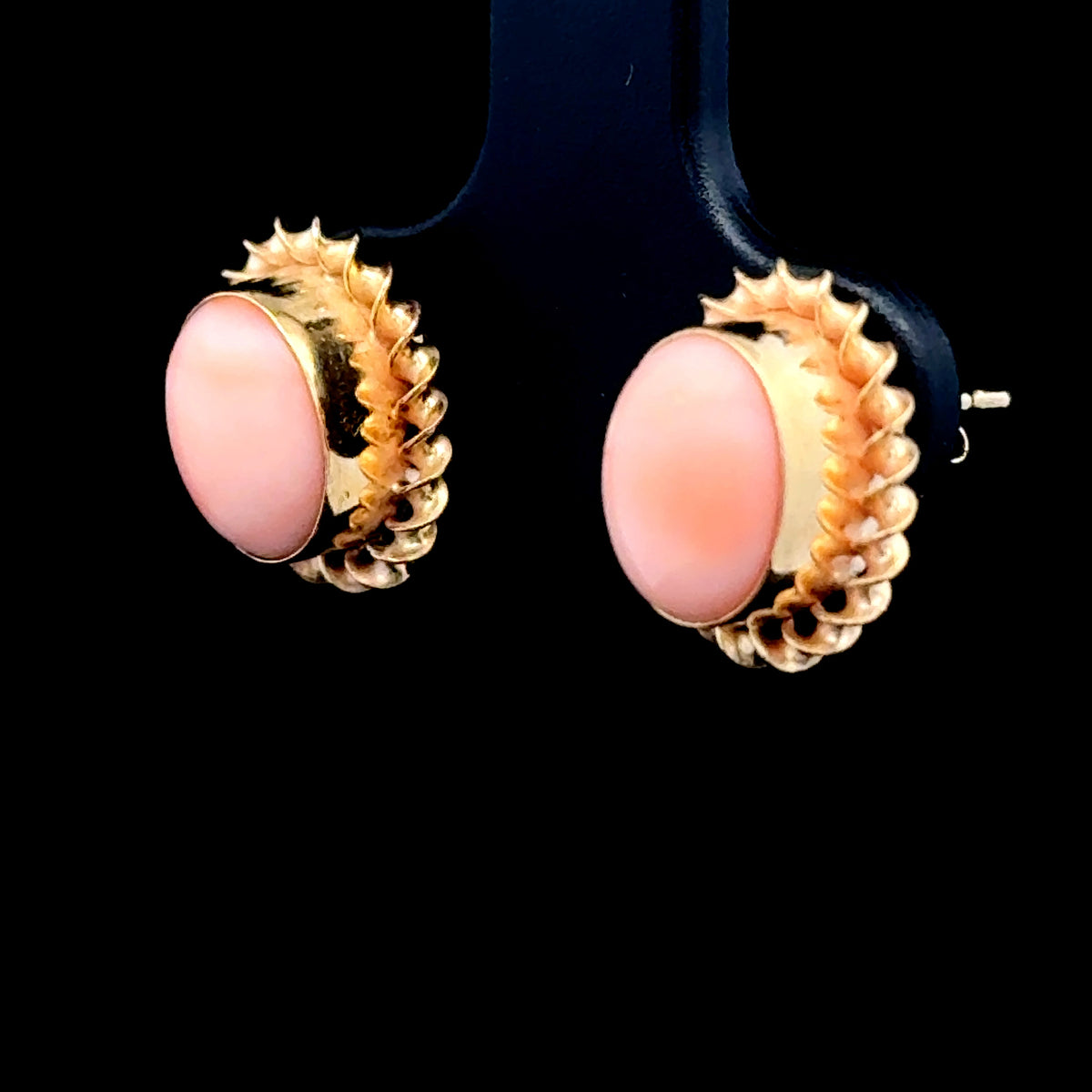 9K Yellow Gold Oval Cabochon Coral Studs