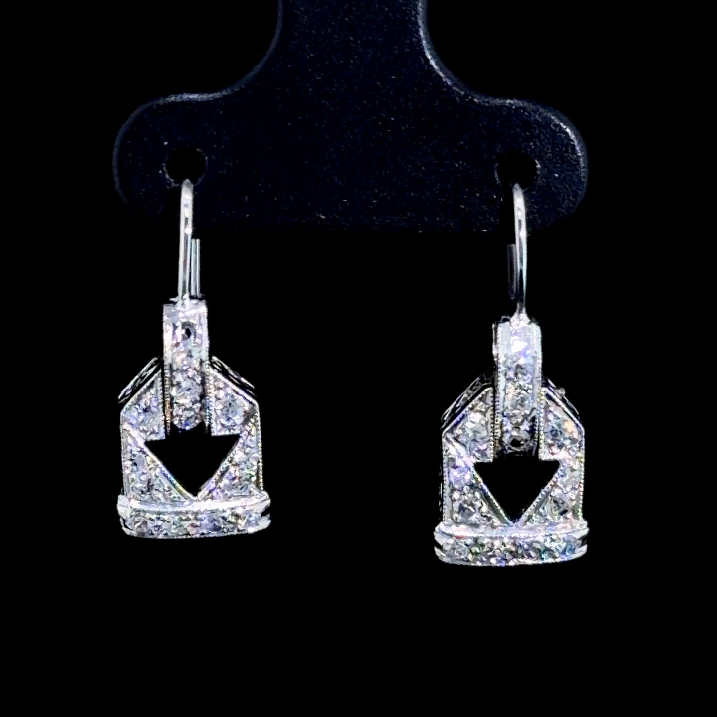 Pretty Platinum & Old Cut Diamond Deco Drop Earrings