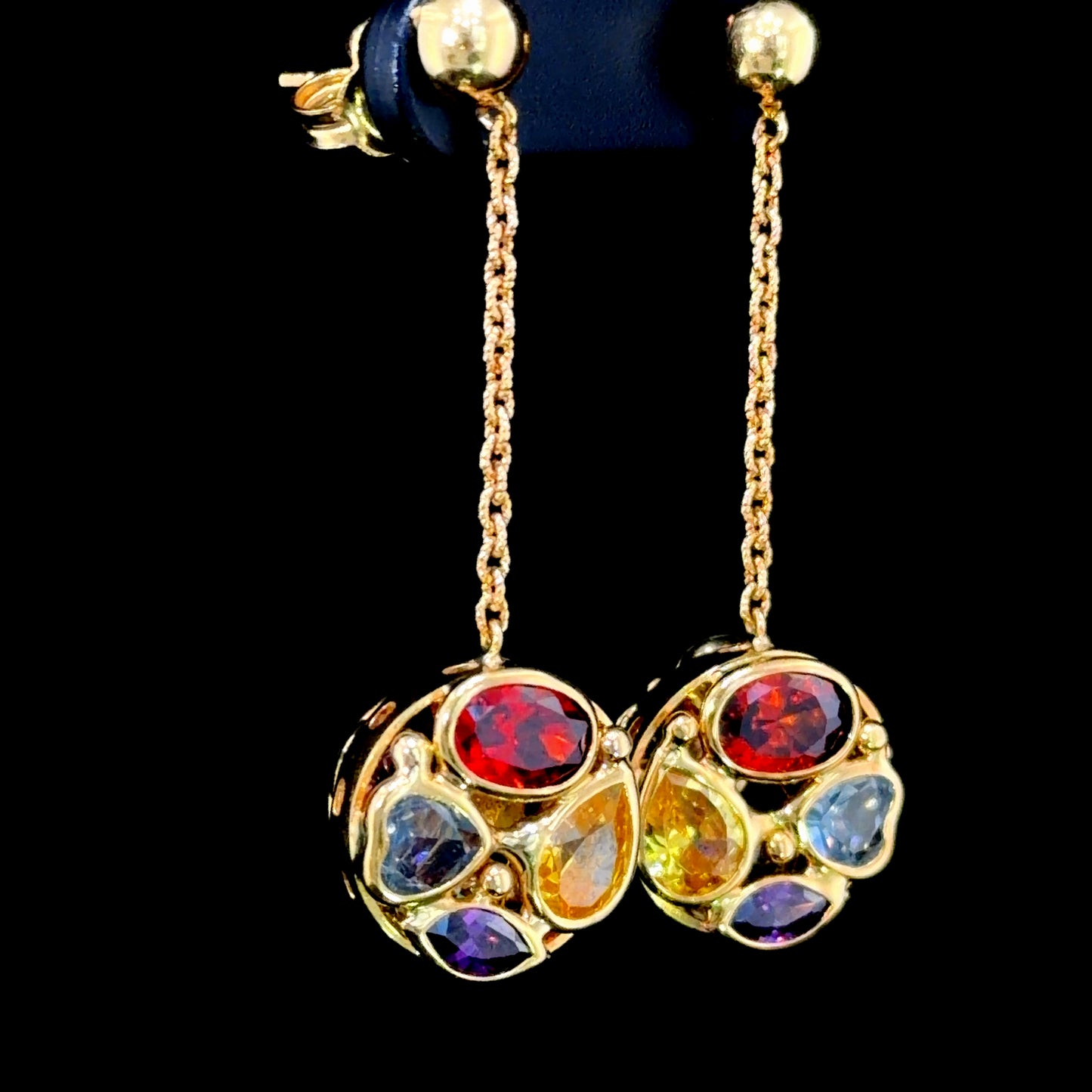 Lovely 18k Multi-Gemstone Drop Stud Earrings By The Italian Designer Mosaico (We have a matching Pendant)
