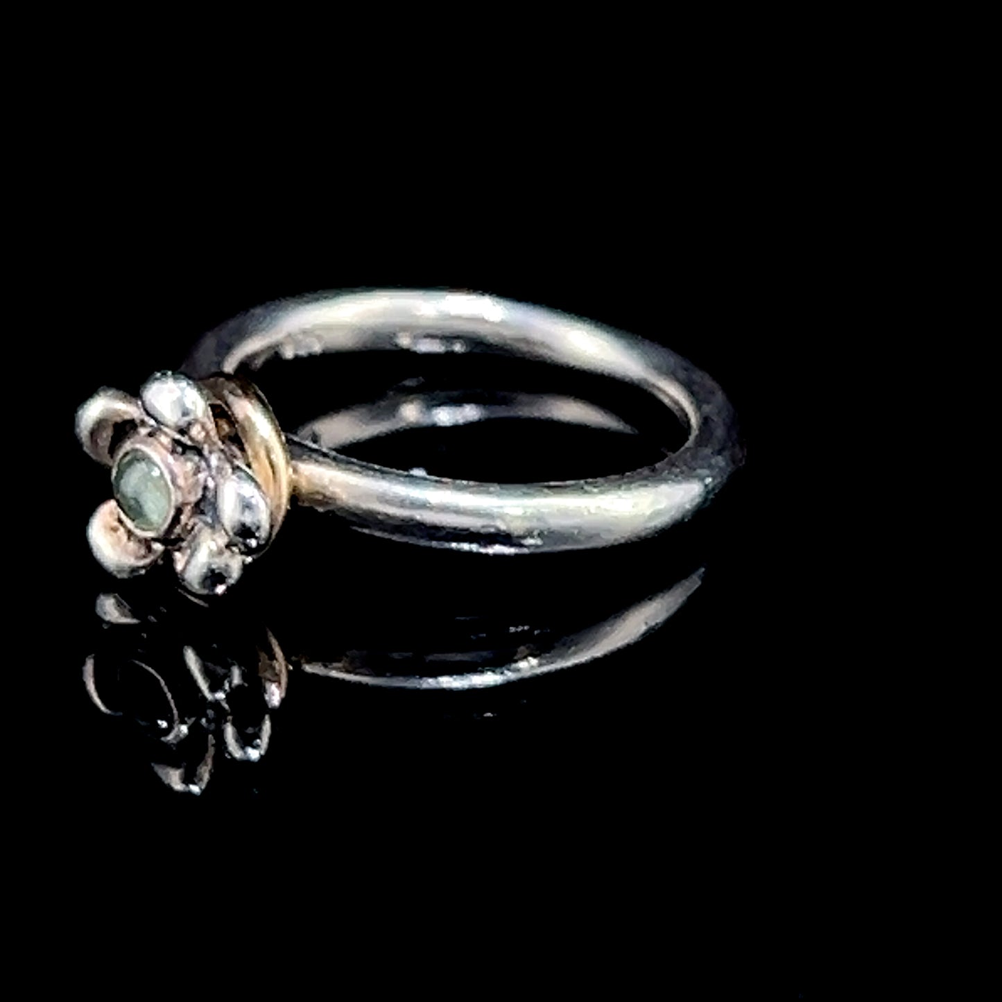 Silver Pandora Flower Ring with Blue Topaz & 14K Yellow Gold