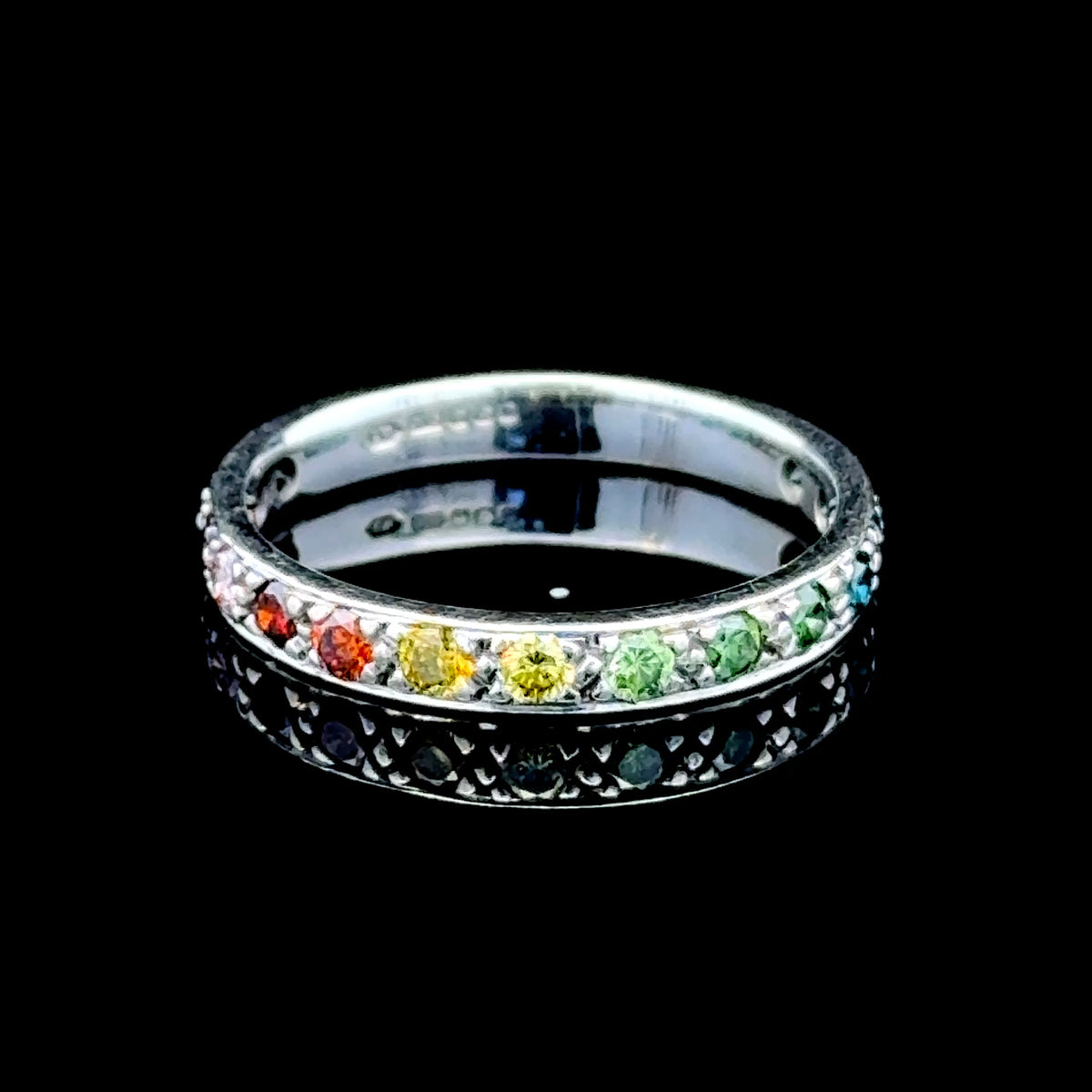 Stunning 9K White Gold Multi-Coloured Treated Brilliant Cut Diamond Half Eternity 0.6 CTS with Valuation Report RRP £1150