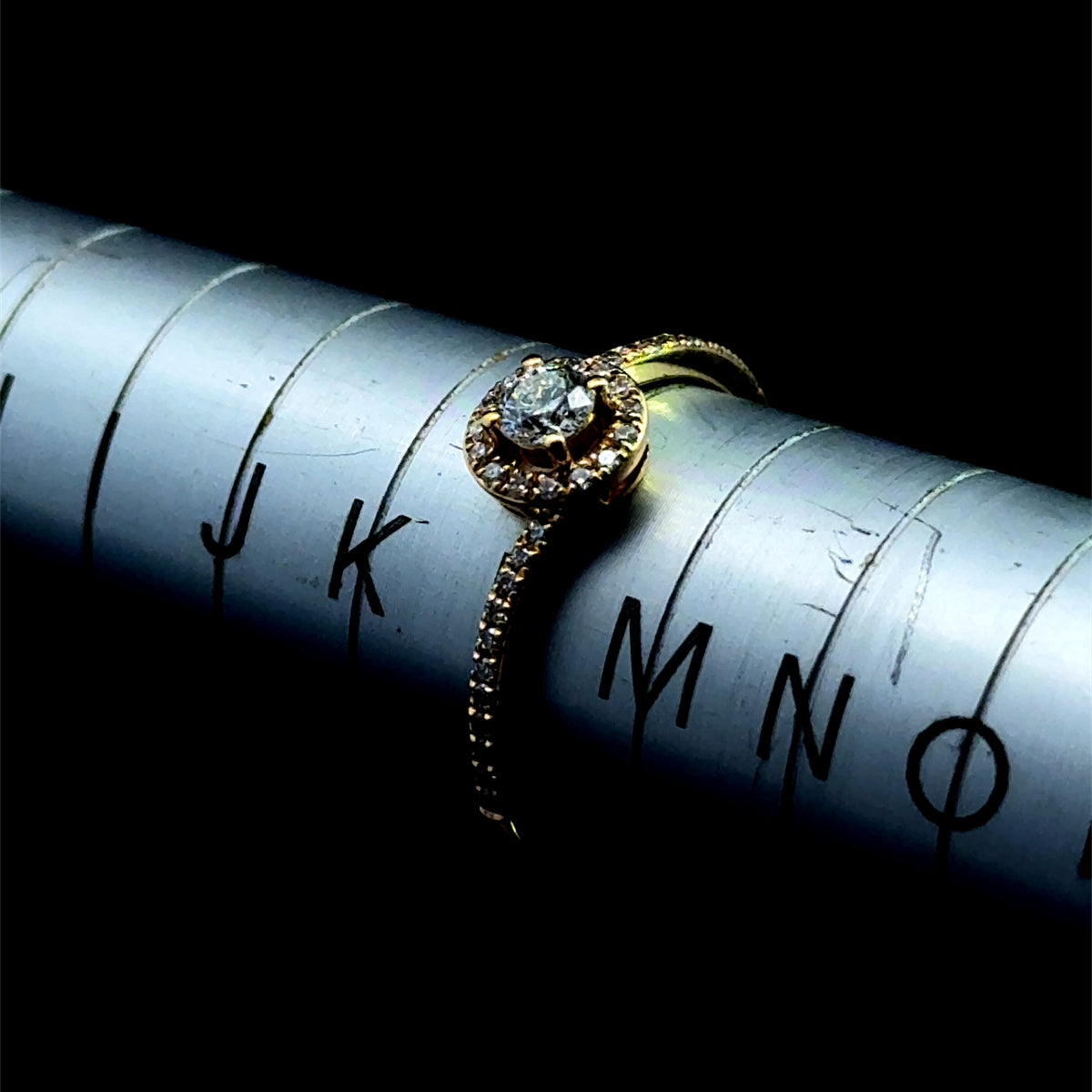 Pretty 18K Yellow Gold Diamond Halo Crossover Ring with Diamonds to Shoulders 0.28 CTS
