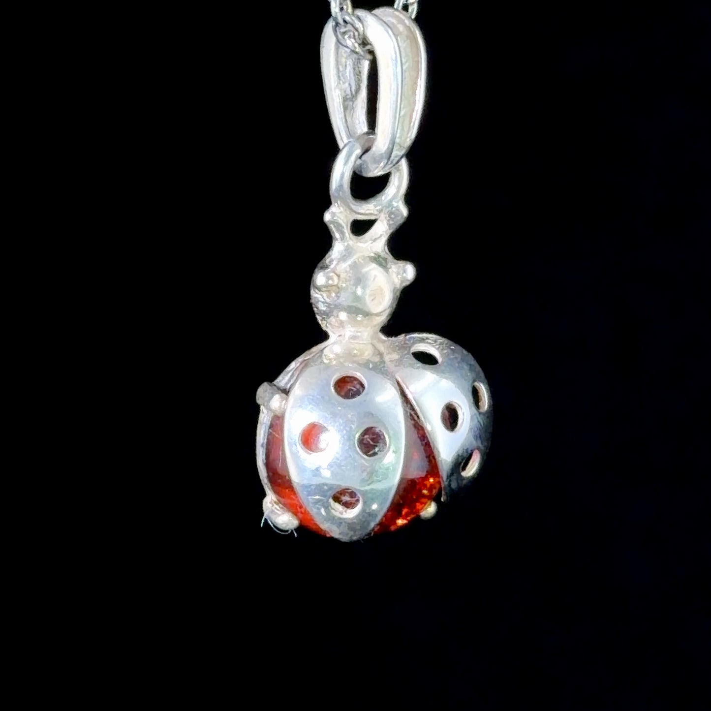 Pretty Silver & Amber Ladybird Pendant