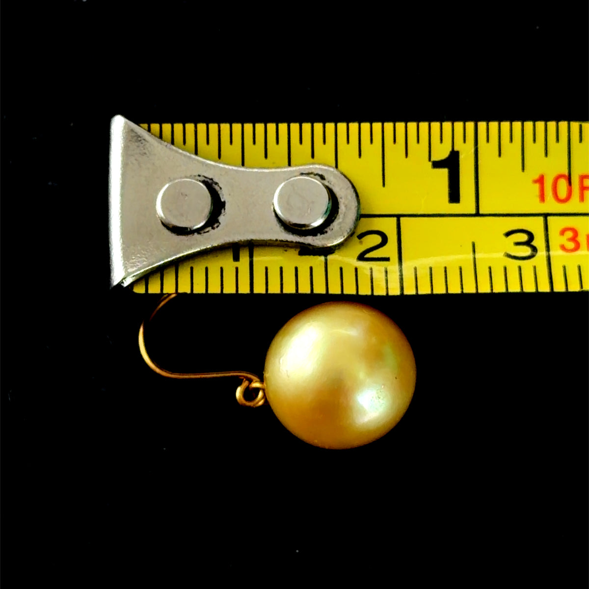 Unusual 18k Yellow Gold Golden Pearl Drop Earrings Having Hook Fittings 10mm Diameter