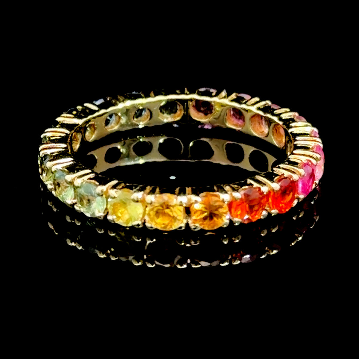 A Truly Gorgeous 18k Yellow Gold Rainbow Sapphire Full Eternity Ring Having A Full Range Of Colour & 2.75 Cts Of Sapphires