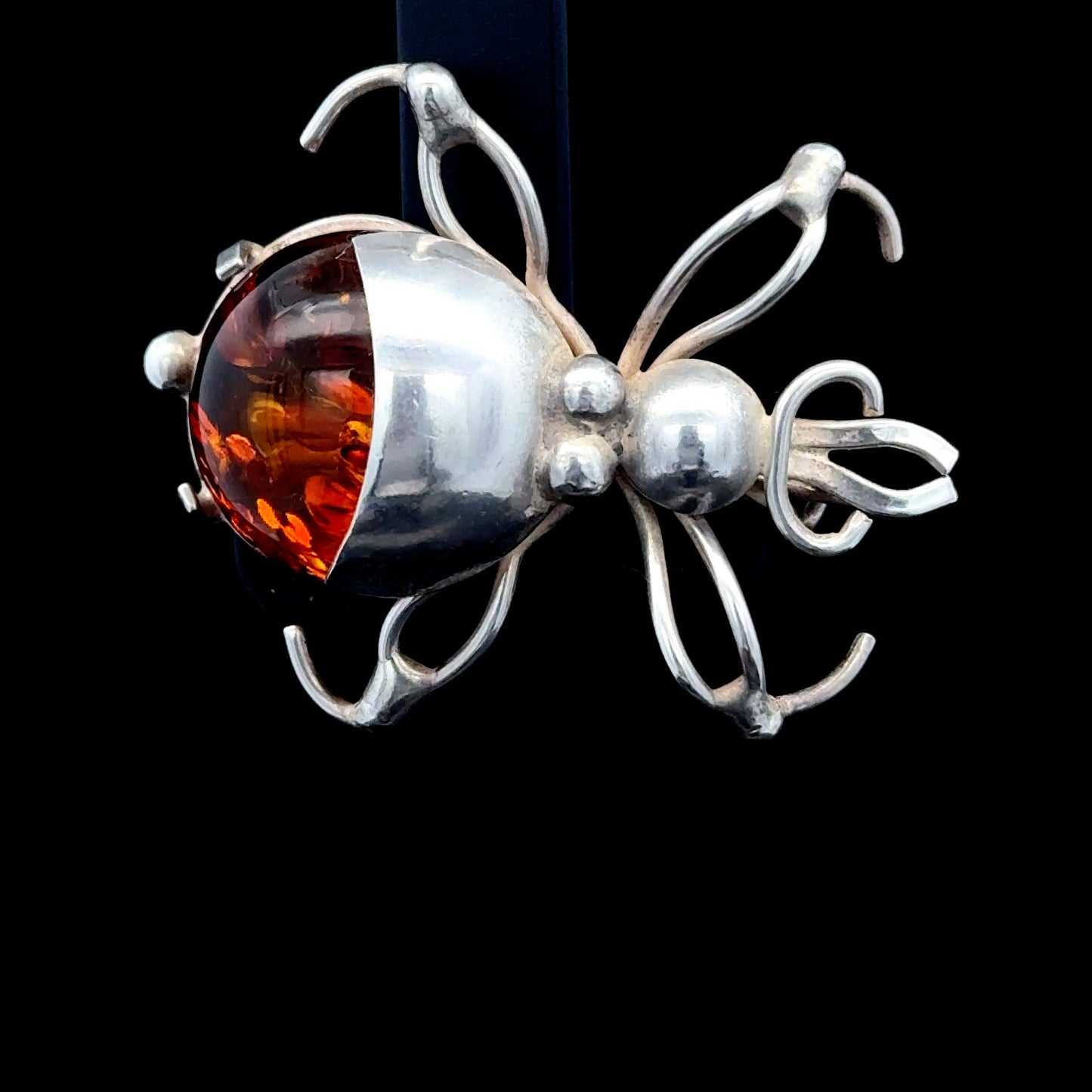Silver Amber Stag Beetle Brooch