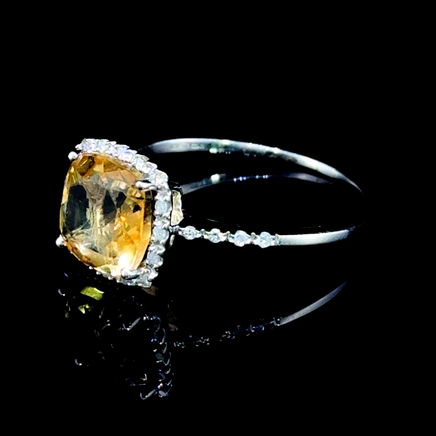 9K White Gold Citrine & Diamond Halo Ring