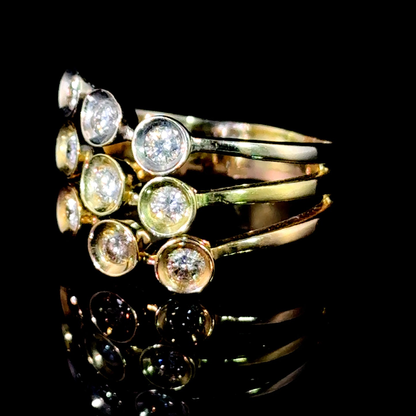 18K Yellow Gold, White Gold & Rose Gold Diamond Bubble Style Ring