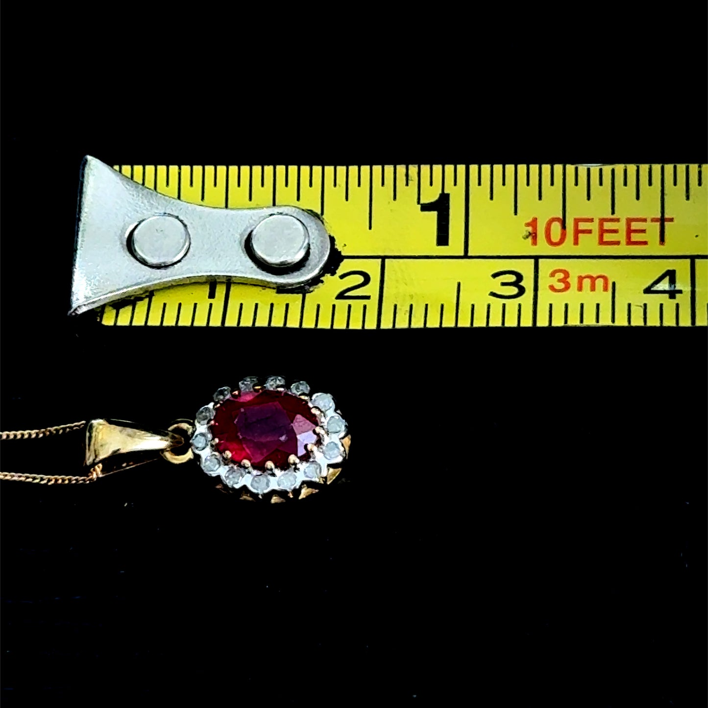 9K Yellow Gold Ruby & Diamond Pendant & Chain