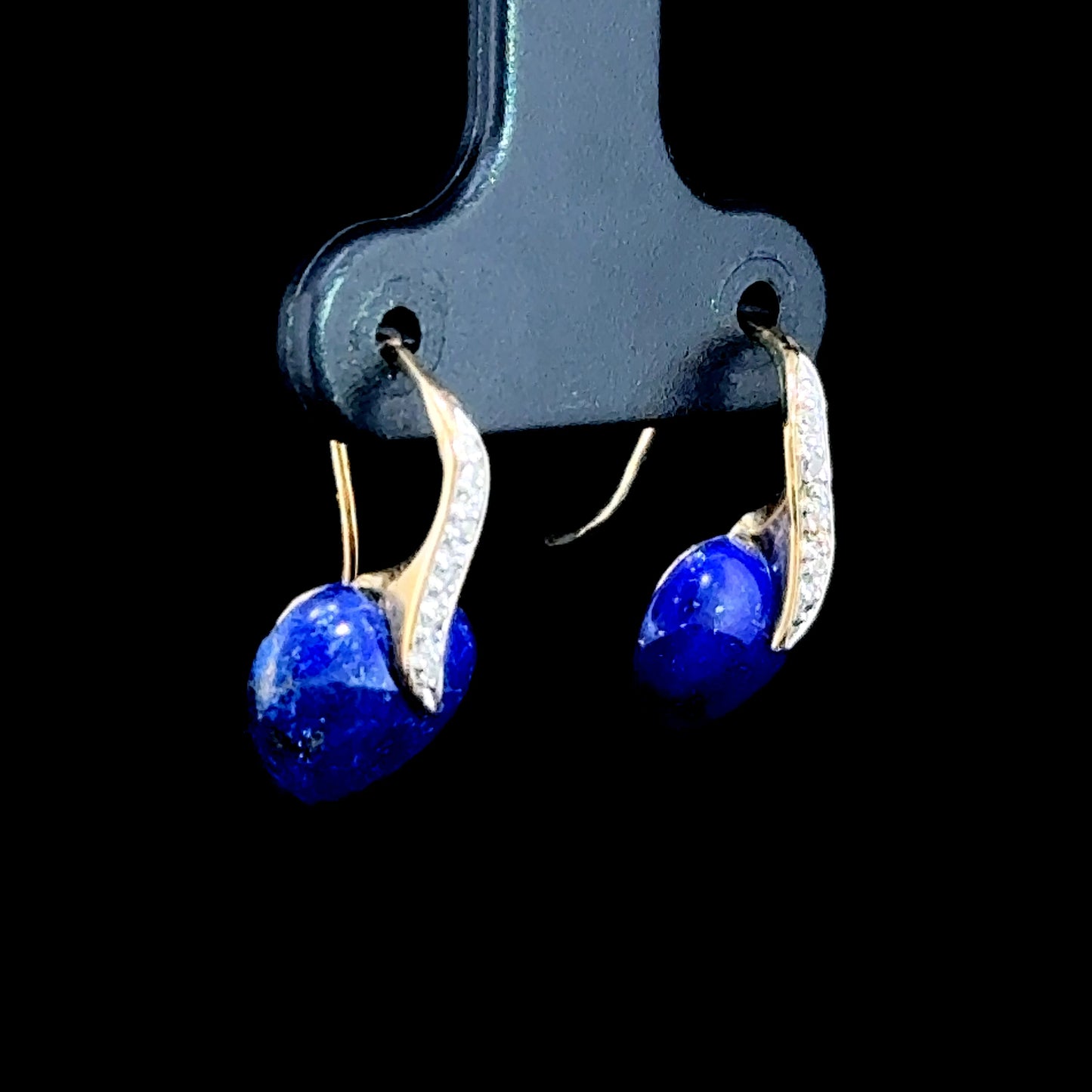 9K Yellow Gold Lapis Hook Earrings