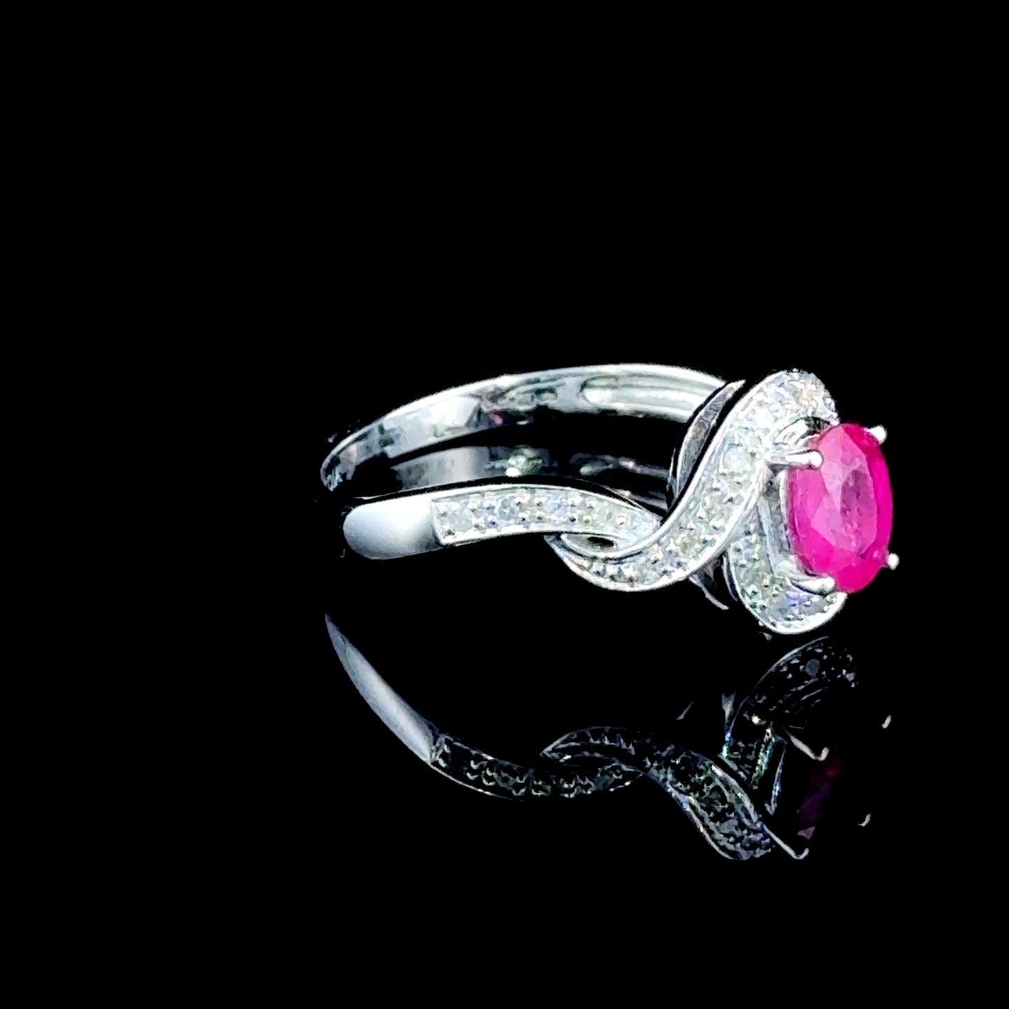9K White Gold Ruby & Diamond Twisted Ring