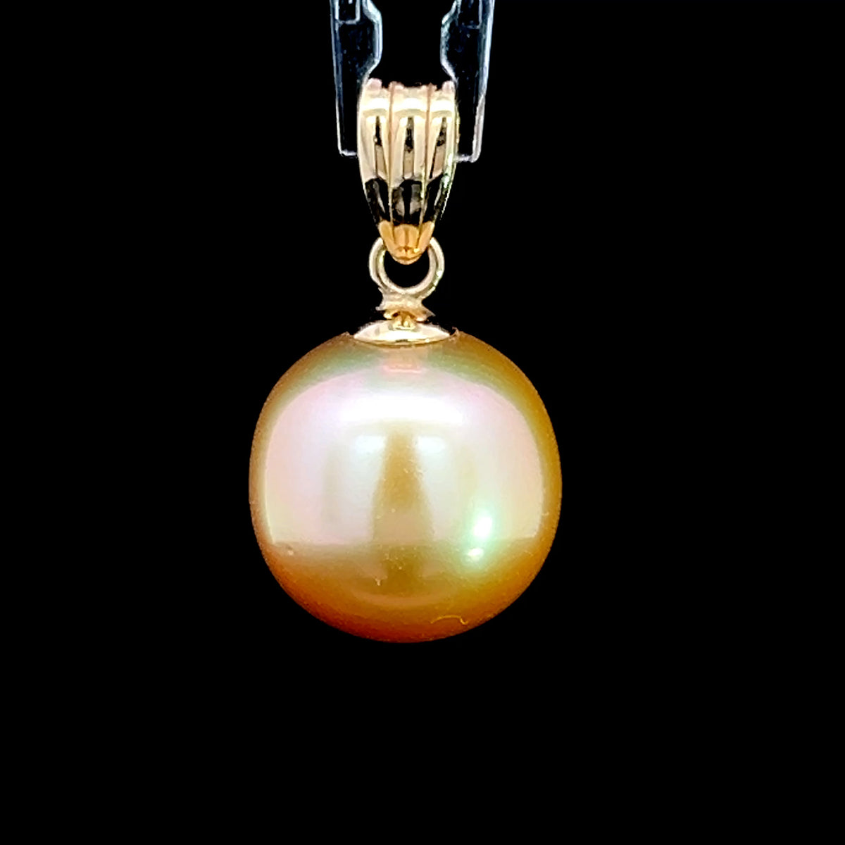 14K Yellow Gold Golden Pearl Pendant 12mm Diameter
