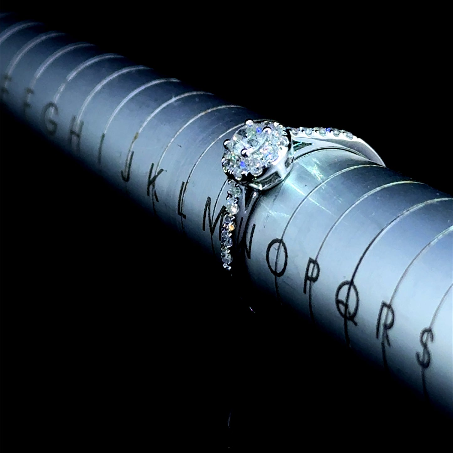 18K White Gold Diamond Halo Ring with Diamonds to Shoulders 0.5 CTS