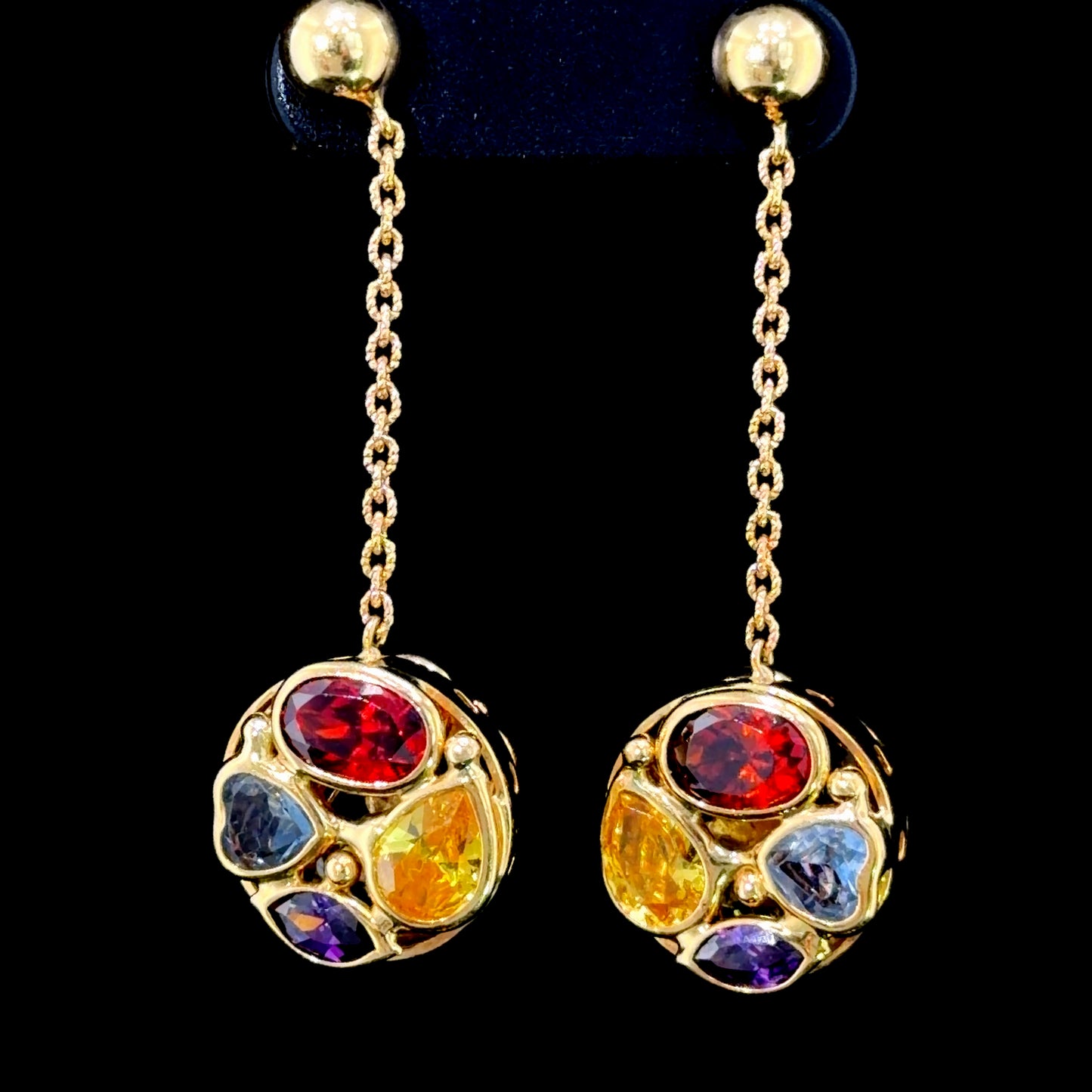 Lovely 18k Multi-Gemstone Drop Stud Earrings By The Italian Designer Mosaico (We have a matching Pendant)