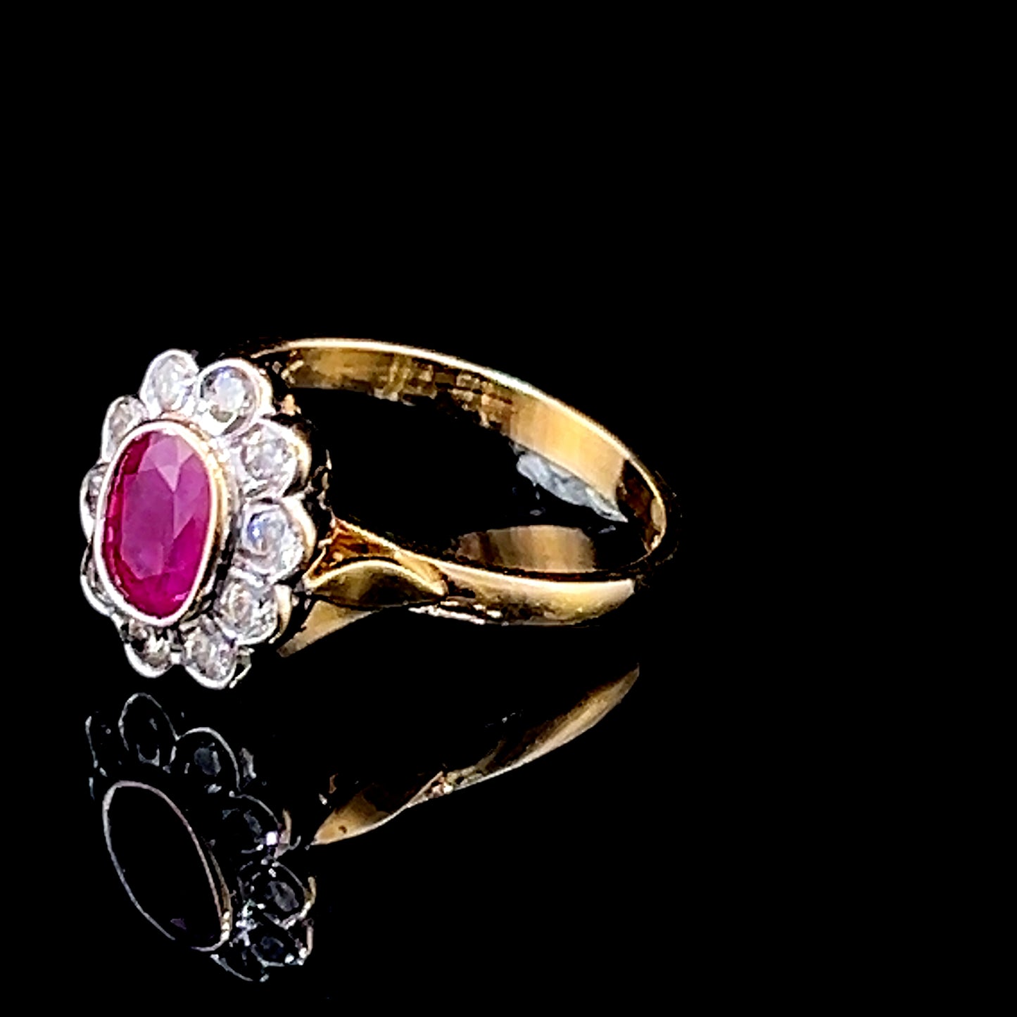 18K Yellow Gold Ruby & Diamond Cluster Ring