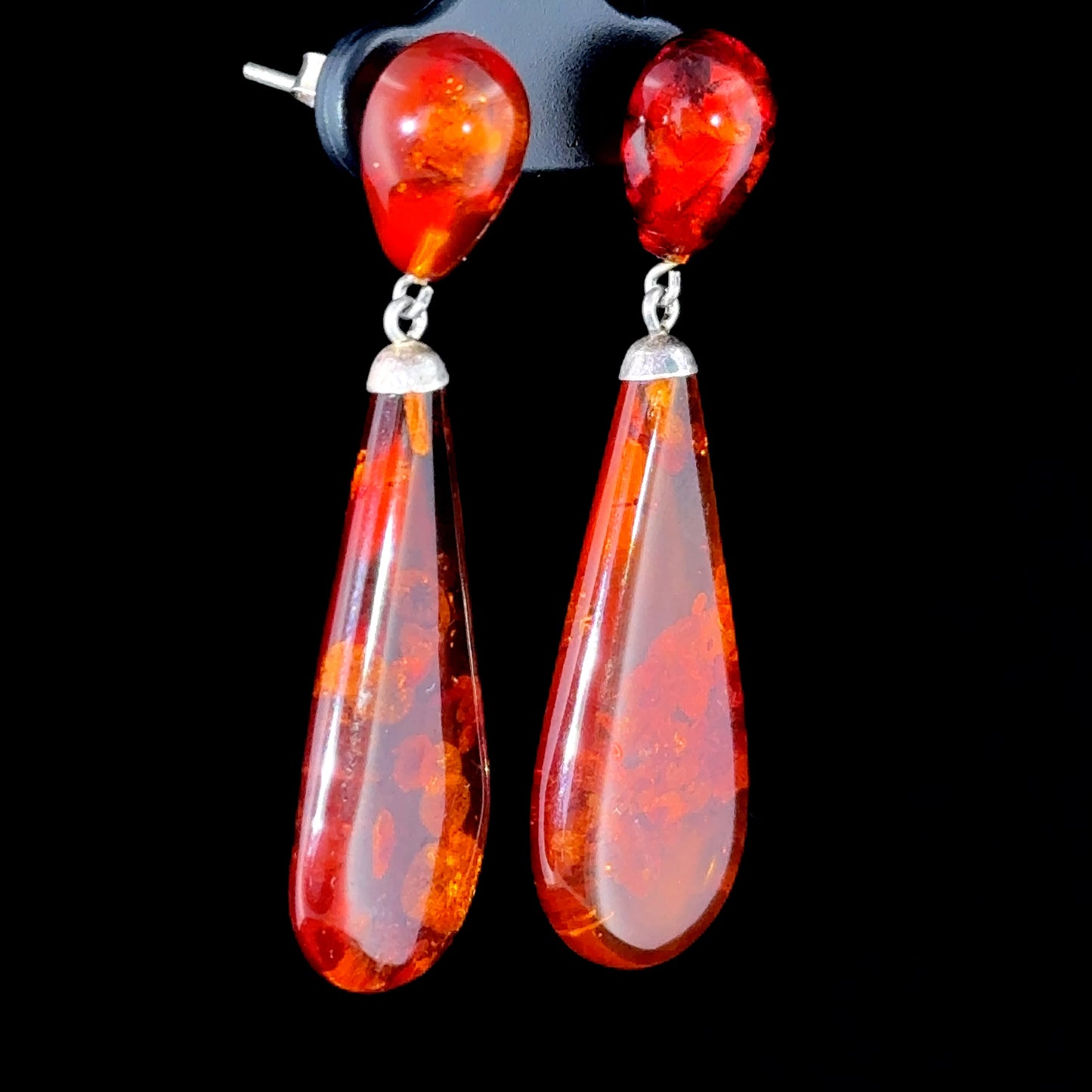 Beautiful Silver & Amber Drop Earrings
