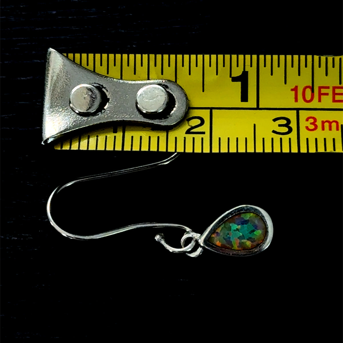 Silver Opal Pear Hook Earrings