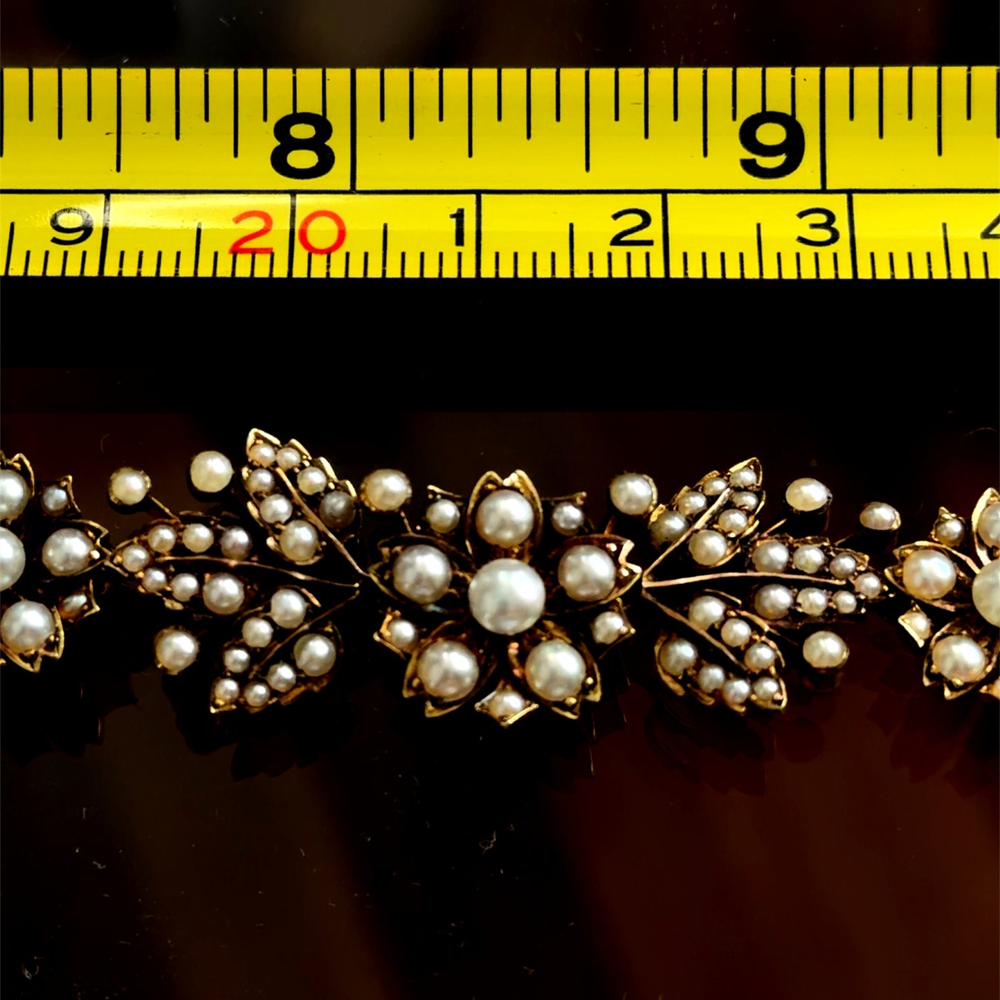 15k Antique Heavy Pearl Floral Necklace 16”
