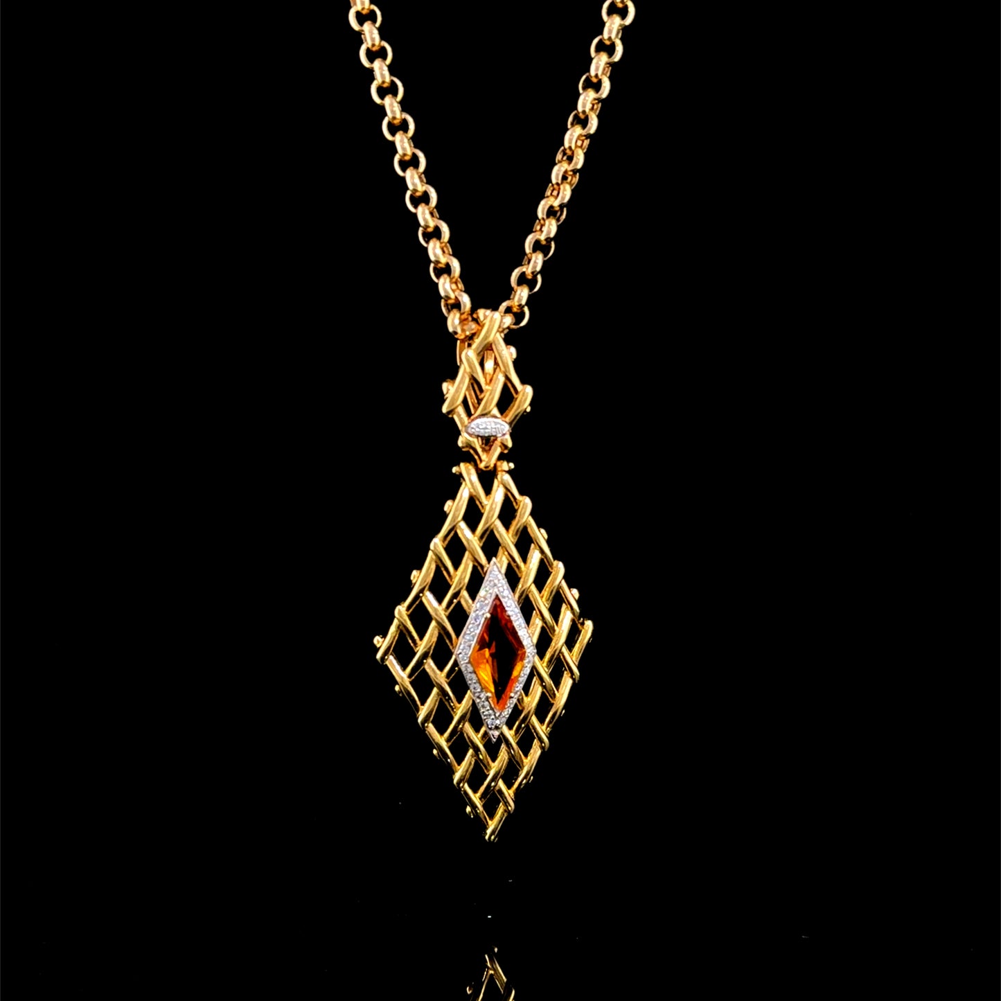 18k Vintage Citrine & Diamond Pendant & Drop Earrings by Graziella