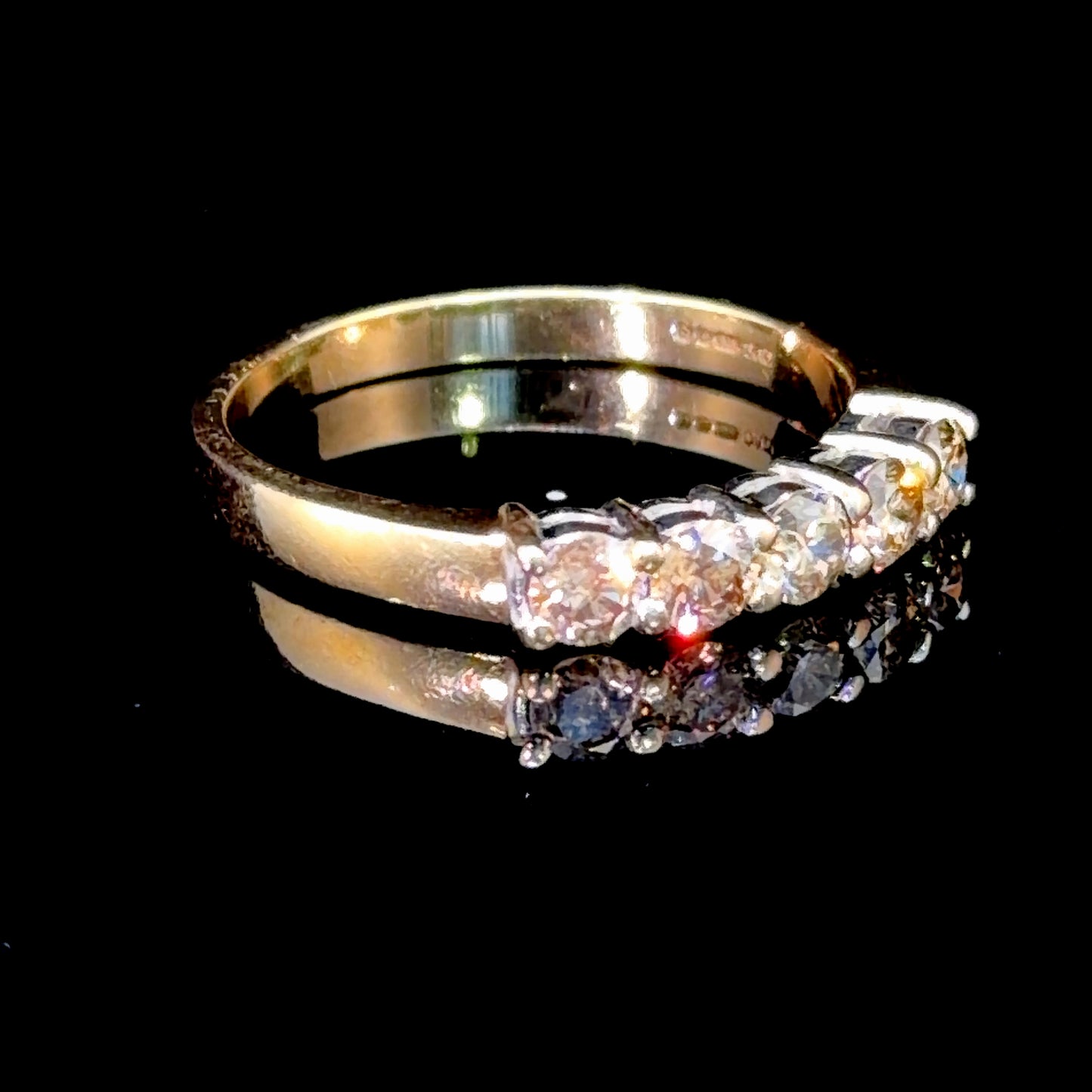 9k Yellow Gold 5 Stone Champagne Diamond Ring 0.8 Cts