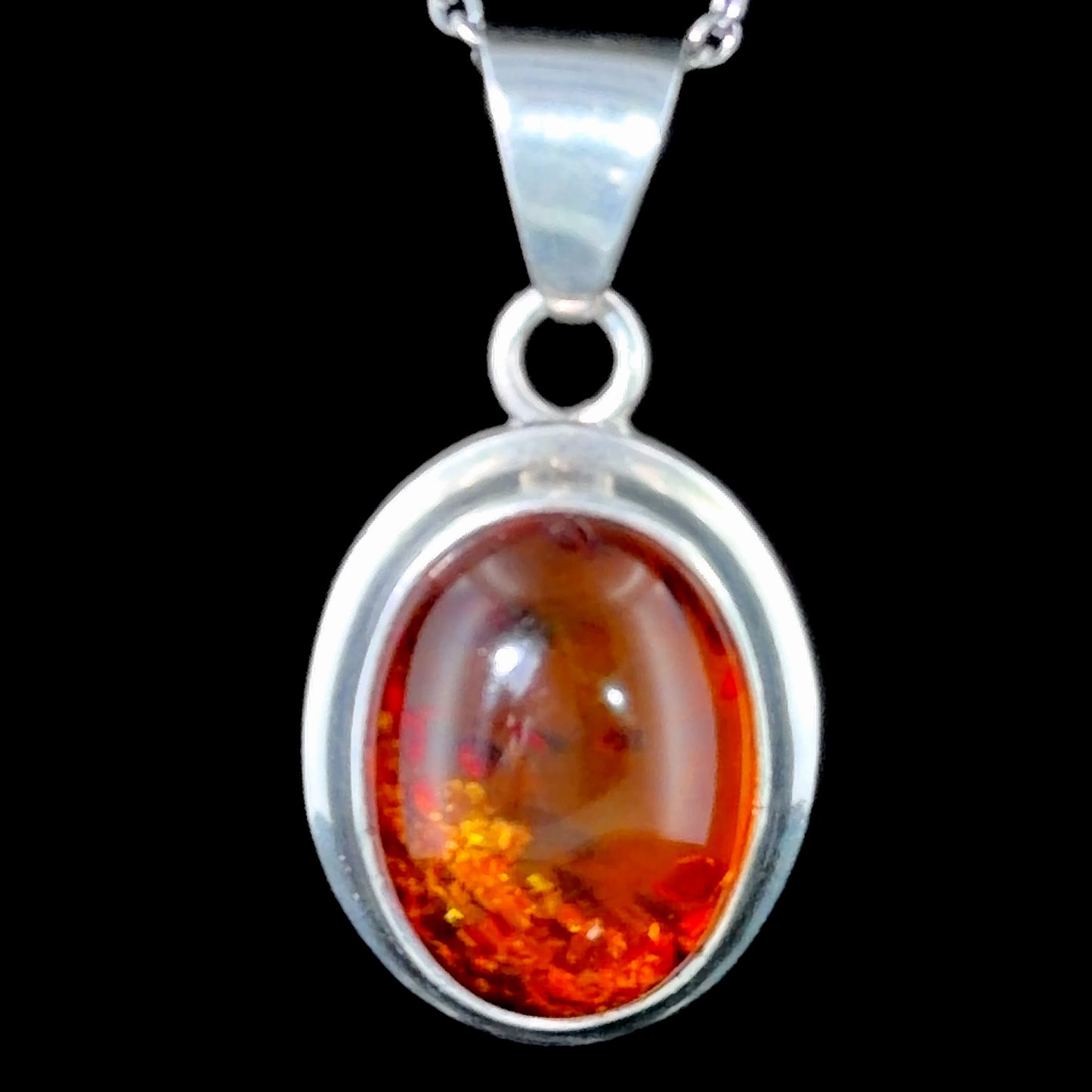 Silver & Amber Oval Drop Pendant