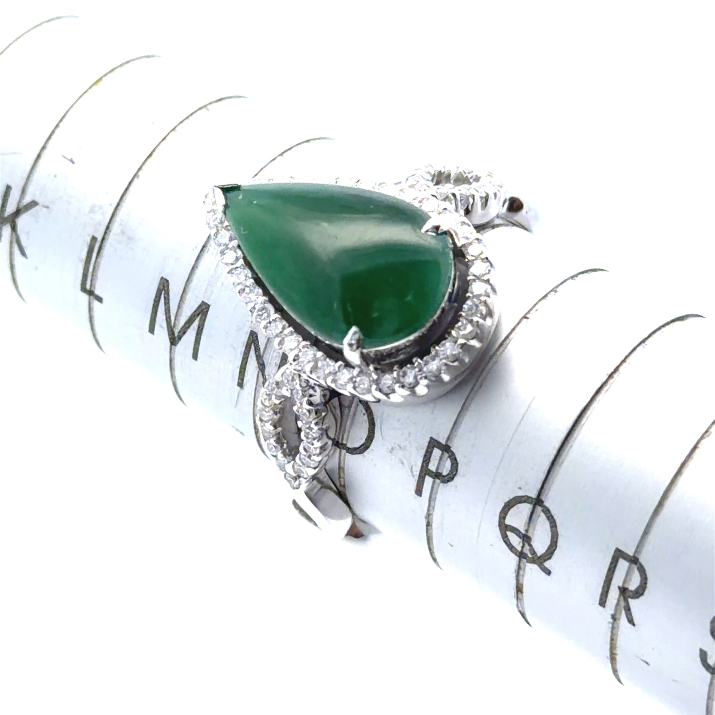 18k White Gold Jadeite & Diamond Pear Halo Ring