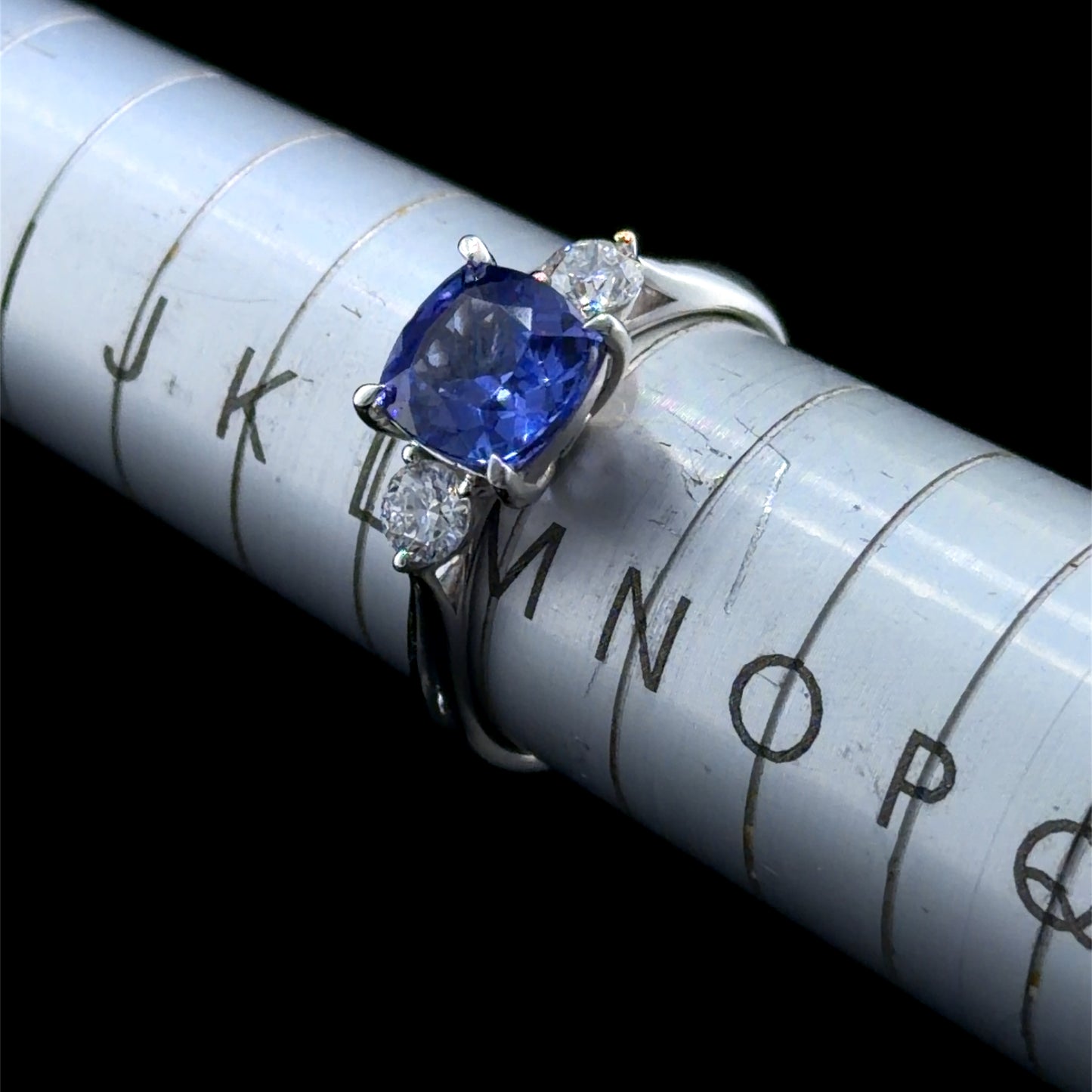 18k White Gold Tanzanite & Diamond Trilogy Ring