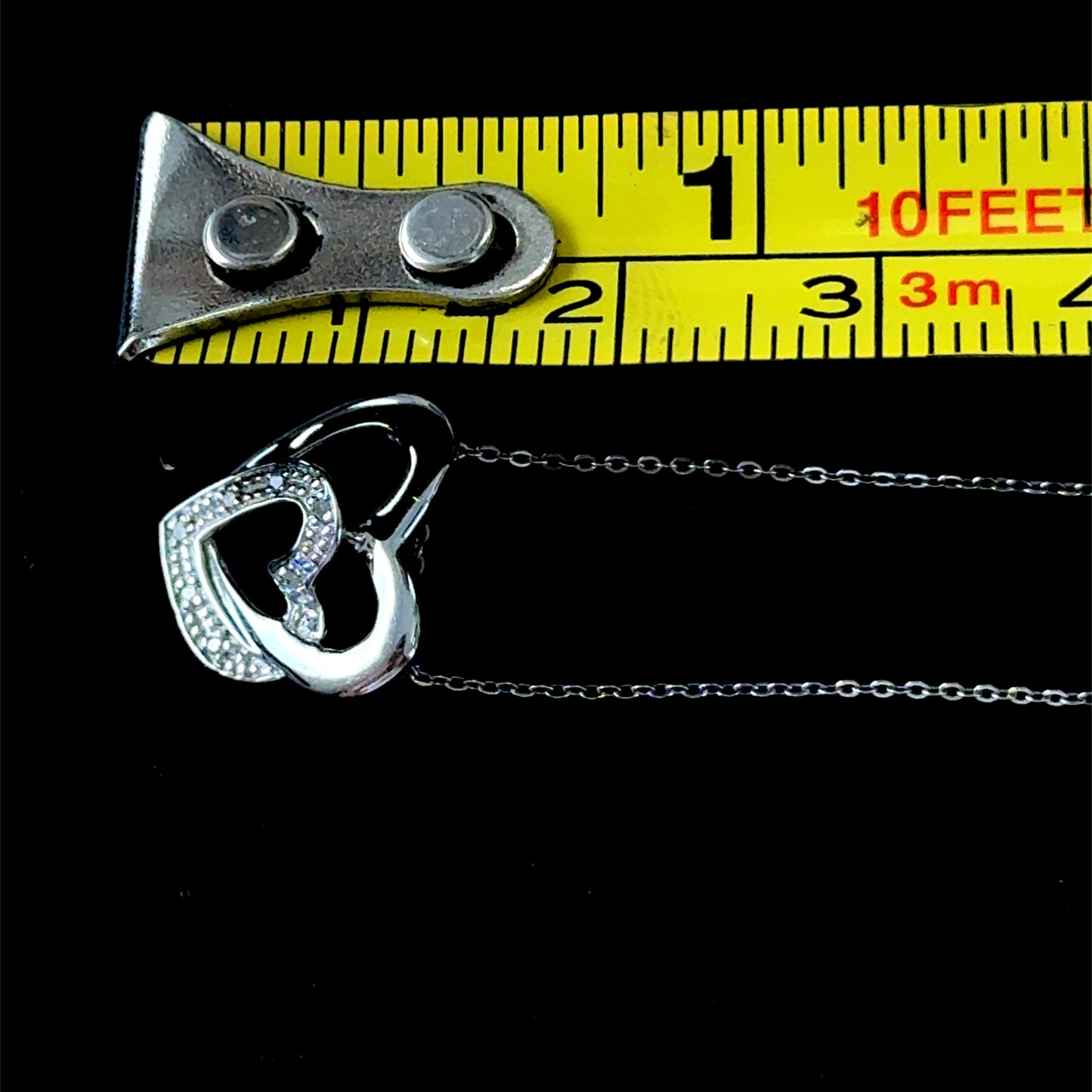 9K White Gold Dual Heart Pendant & Chain