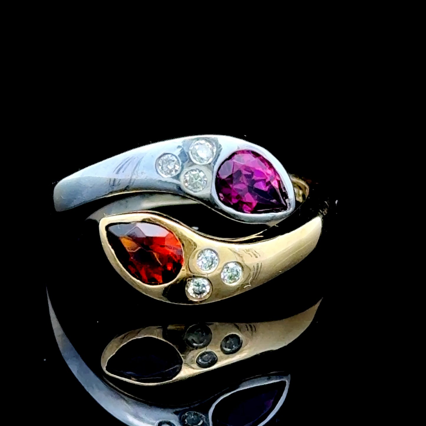 A Wonderful 18k In bite & Yellow Gold Modernist Sapphire And Diamond Moi Et Toi / Serpent Ring