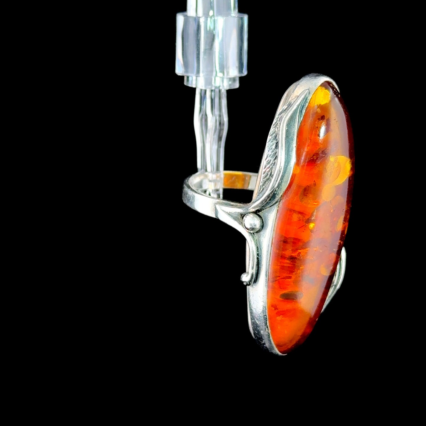 Wonderful Large Silver & Amber Dress Ring