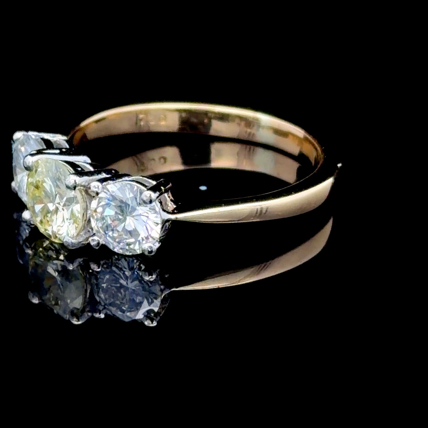 18k Yellow Gold 3 Stone Diamond Ring Yellow Centre Stone Appx. 1.9Cts Total